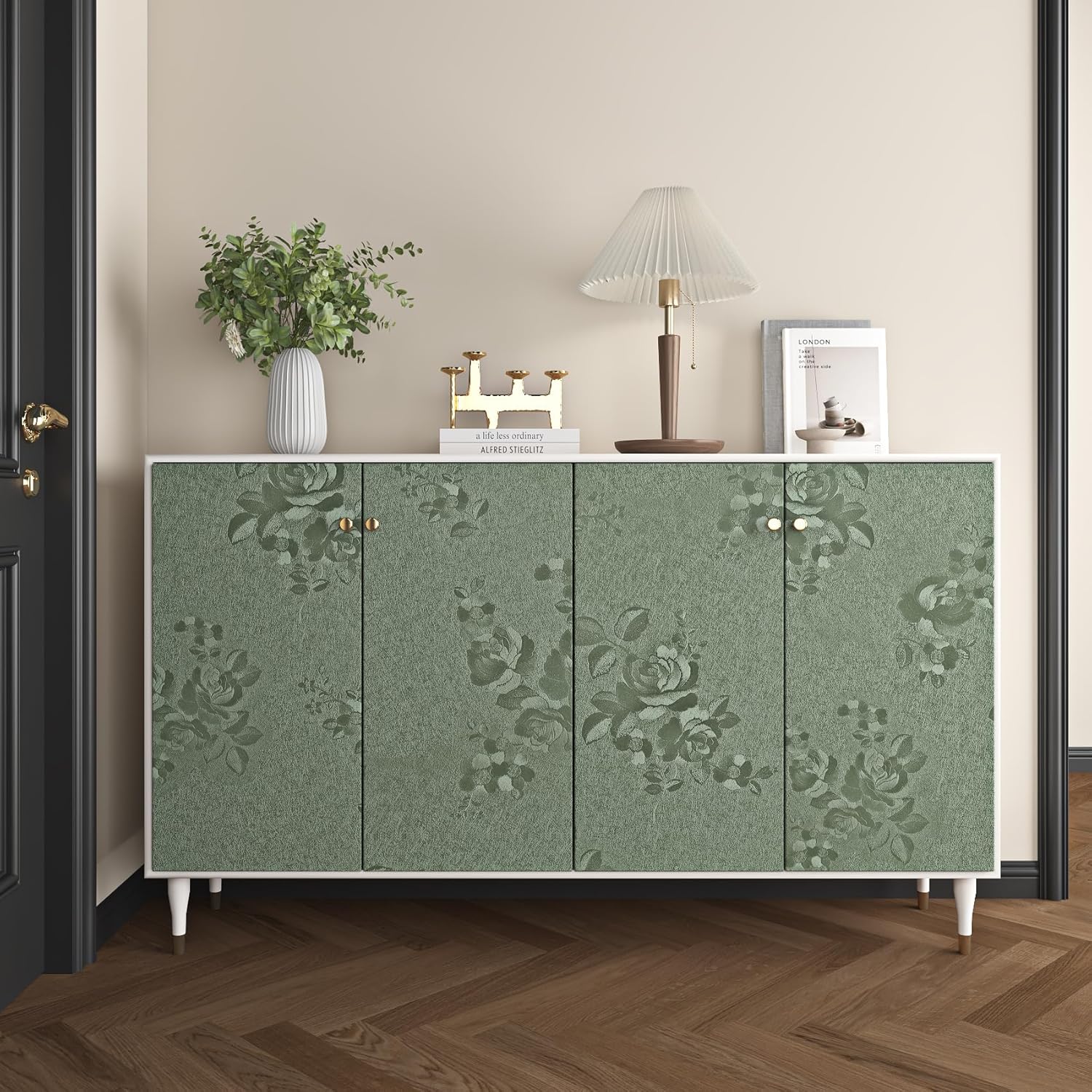 Livelynine Green Textured Peel and Stick Wallpaper Thick Embossed Floral Contact Paper for Cabinets Drawer Self Adhesive Shelf Liner Dark Green Flower Victorian Vintage Wall Paper Bathroom 15.8x78.8