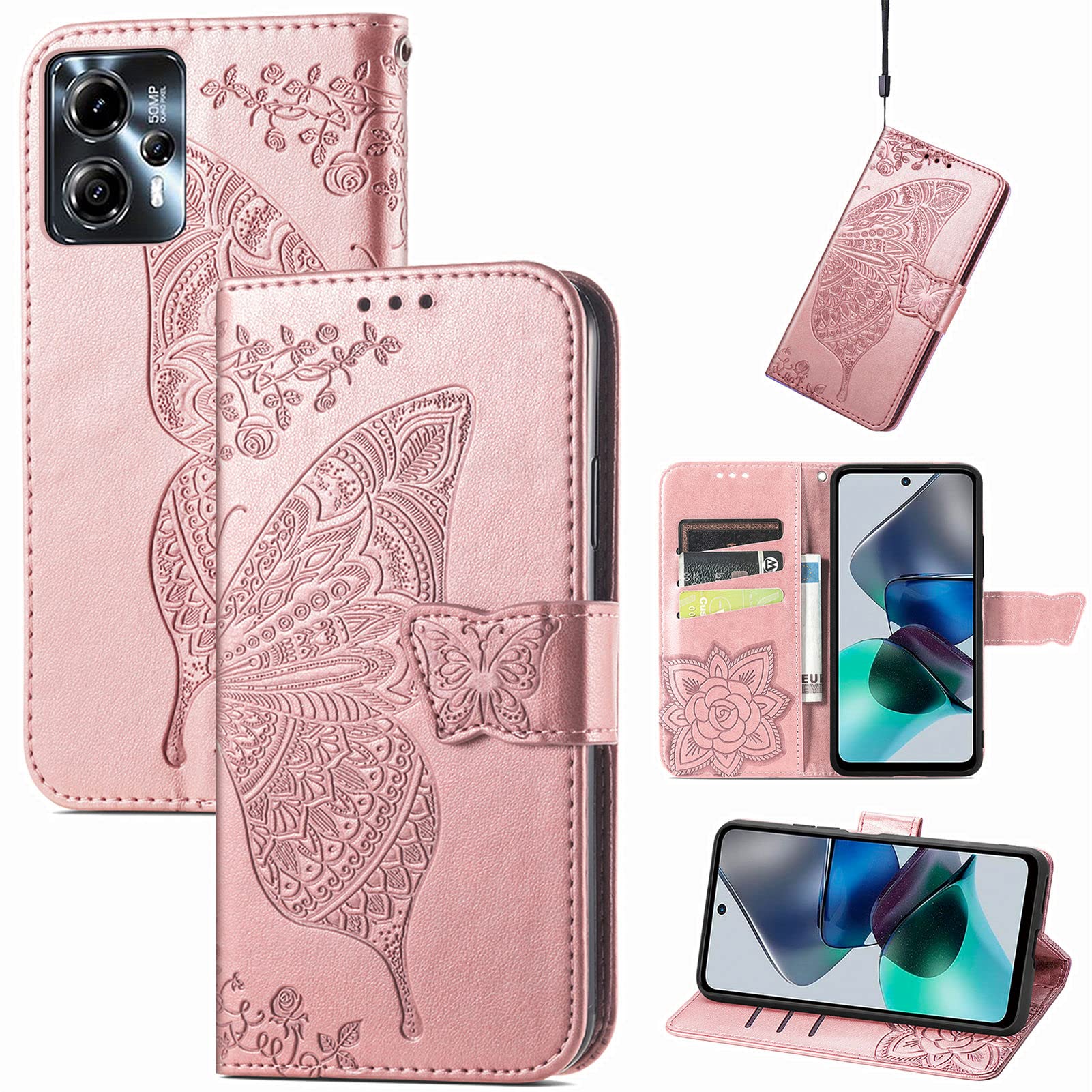 Custodia Woburn In Pelle PU Per Motorola Moto G23 - Portafoglio A Libro Con Supporto Integrato, Rosso Elegante - 5