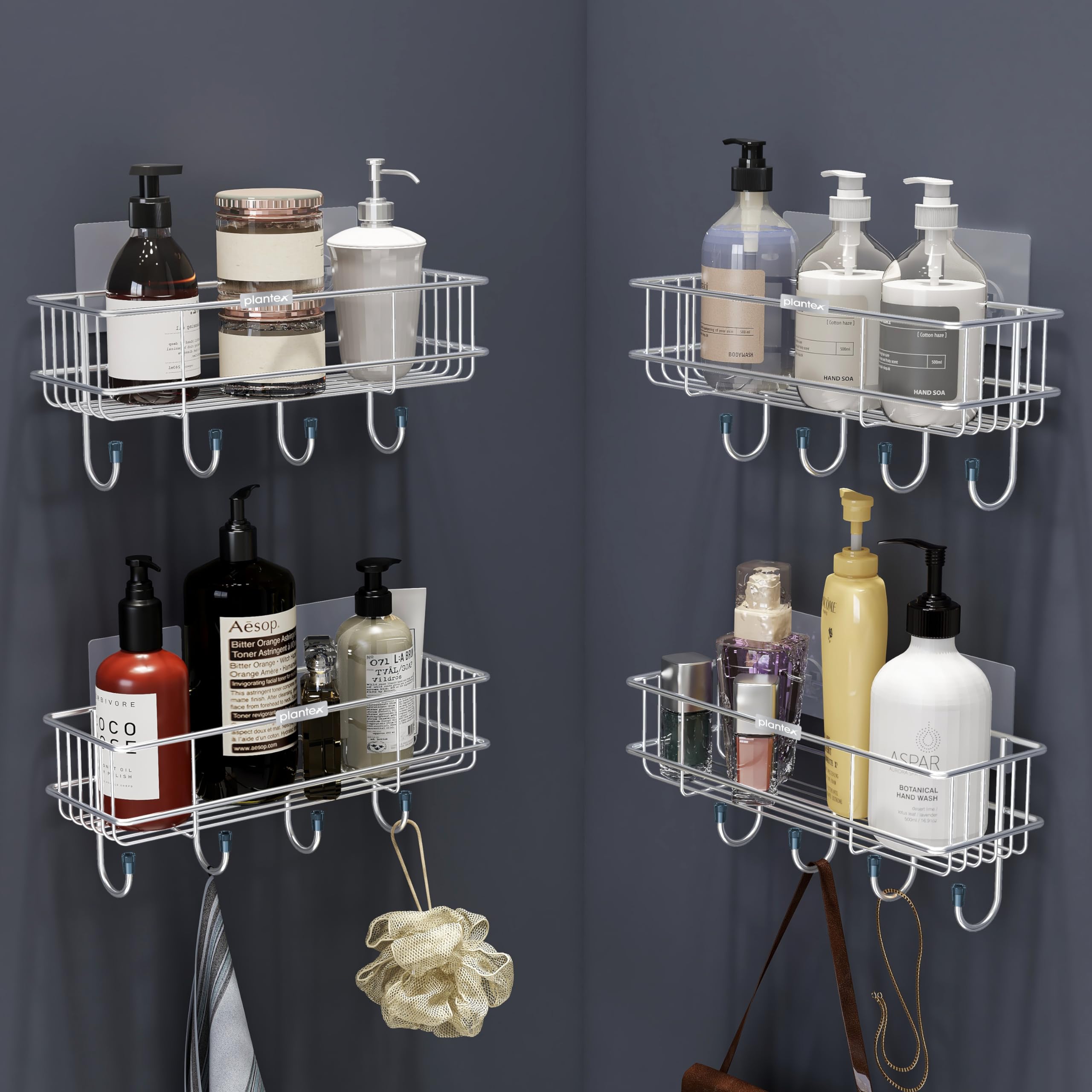 Plantex Stainless Steel Self-Adhesive Multipurpose Bathroom Shelf with Hooks/Towel Holder/Rack/Bathroom Accessories-Wall Mount - Pack of 4 (Chrome) (B0CPJ7KBSZ) Amazon Price History, Amazon Price Tracker