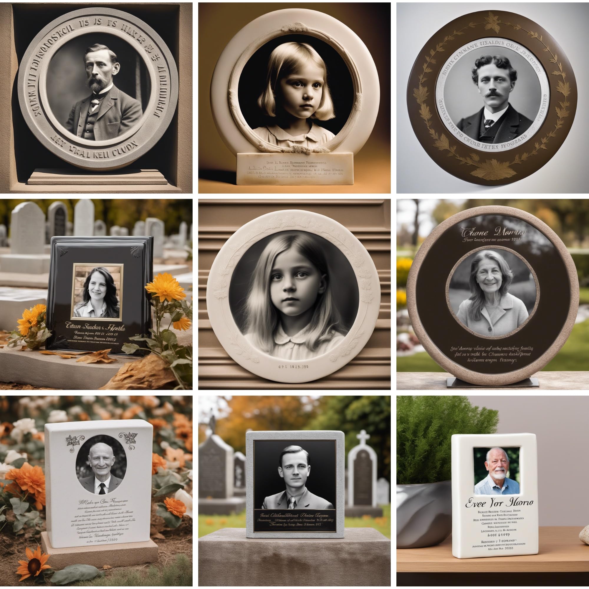 Benutzerdefinierte Gedenk-Foto-Fliese, personalisiertes Grabstein-Keramikbild für Beerdigungsgrabstein – Friedhof-Fototafel, wasserdichte Mini-Grabsteine – rundes Porzellan-Porträt