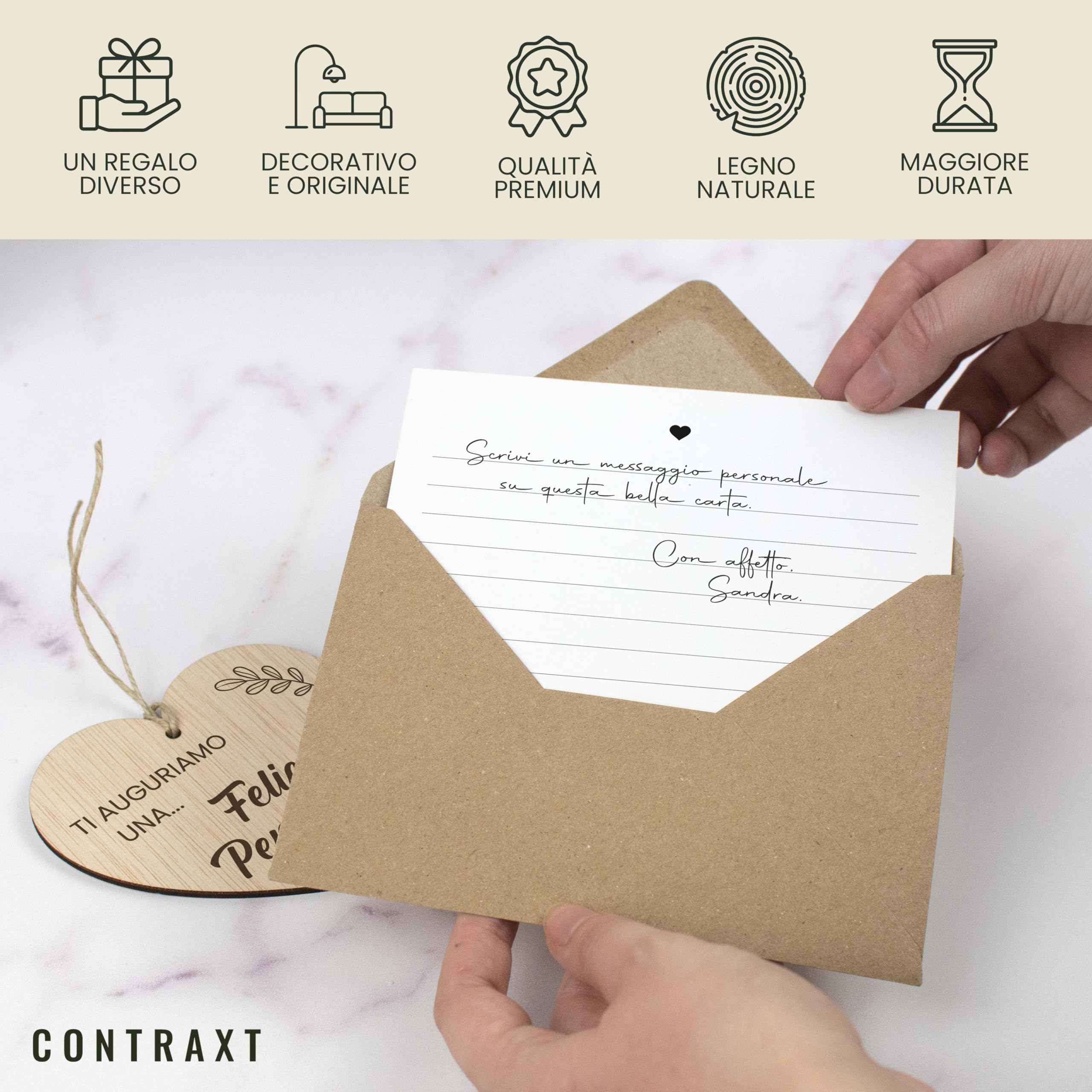 CONTRAXT Regalo Originale per Pensione, Biglietto di Buona Pensione in Legno con Ciondolo