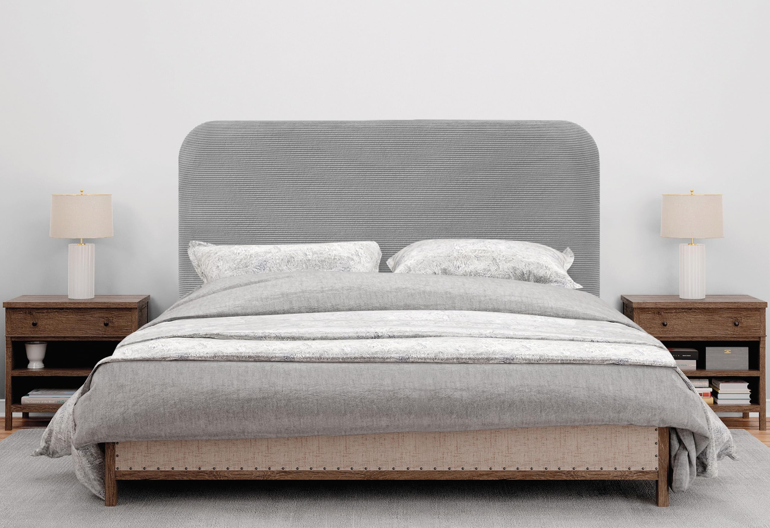 DHOME Tête de Lit Rembourrée Lisse et Courbée 70cm en Velours Côtelé Premium pour Mur Acoustiques Absorbantes Tête de Lit pour Chambre (Gris, 160cm)