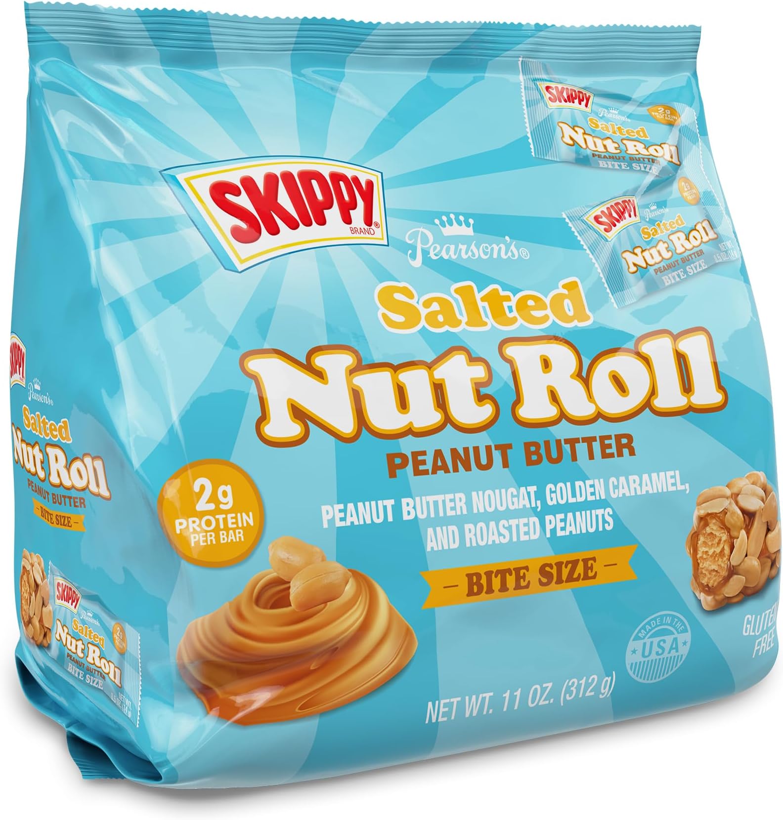 SKIPPY® Peanut Butter Salted Nut Roll | Peanut, Caramel, Peanut Butter Candy | 11 oz. Bag |Bulk, Individually Wrapped