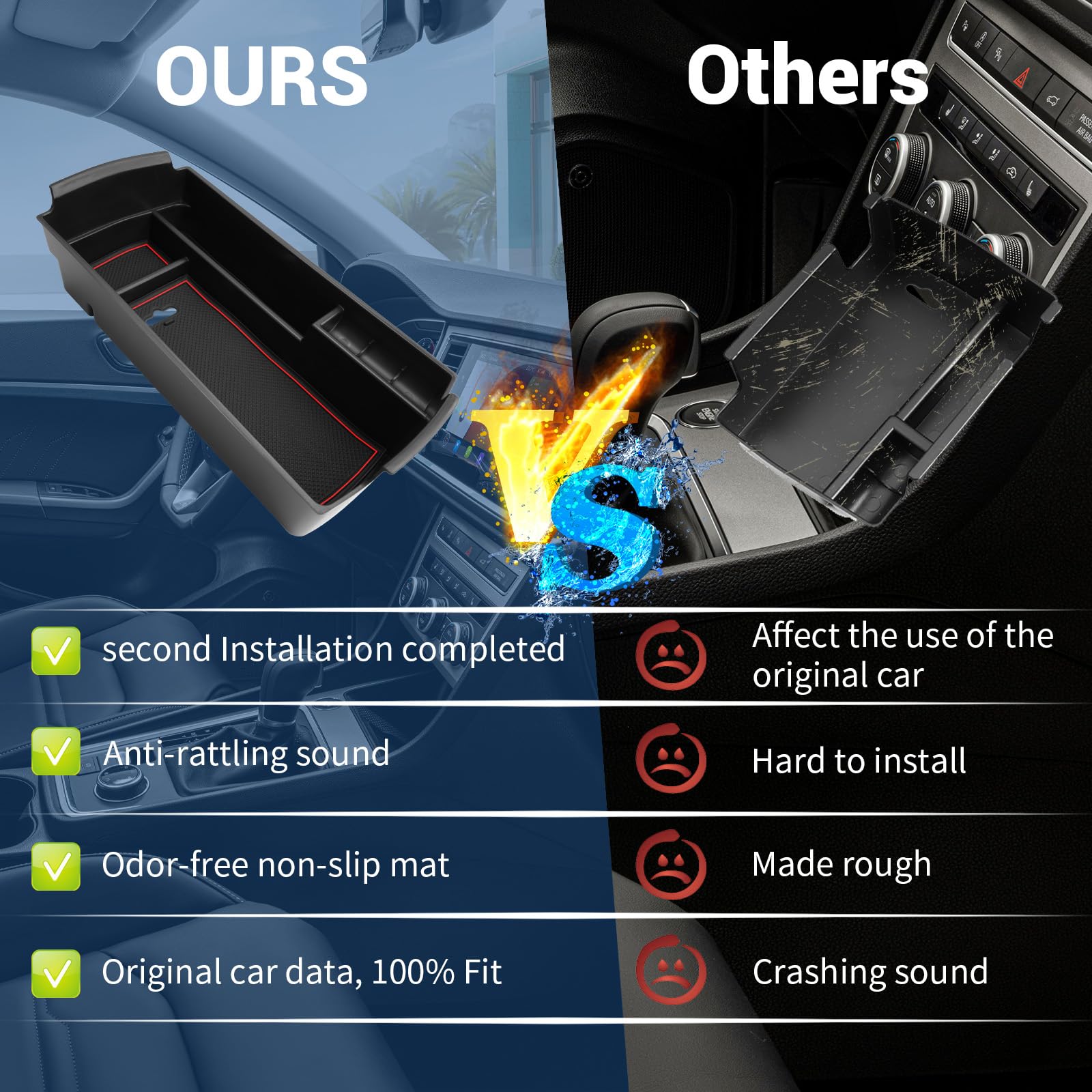 YEE PIN Compatibile con Peugeot 3008 5008 2017-2024 / C5 aircross 2018-2024 scatola di immagazzinaggio console centrale 3008 5008 organizer vassoio per braccioli, organizer accessori con 3 colori