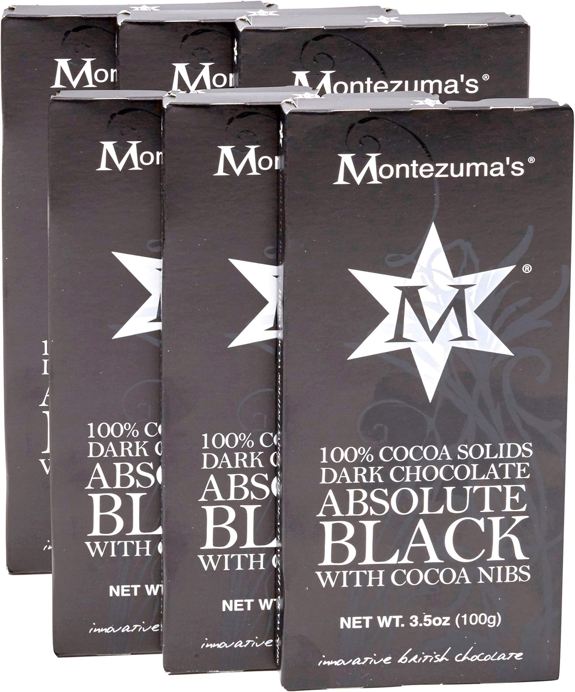 Montezuma Dark Chocolate Absolute Black Cocoa 90G (Pack of 6)