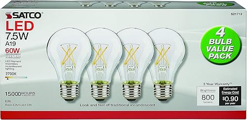 Miniatura 5 de Satco S21713 7.5W; LED A19; transparente; 2700 K; Base media; 120 V; 16 bombillas