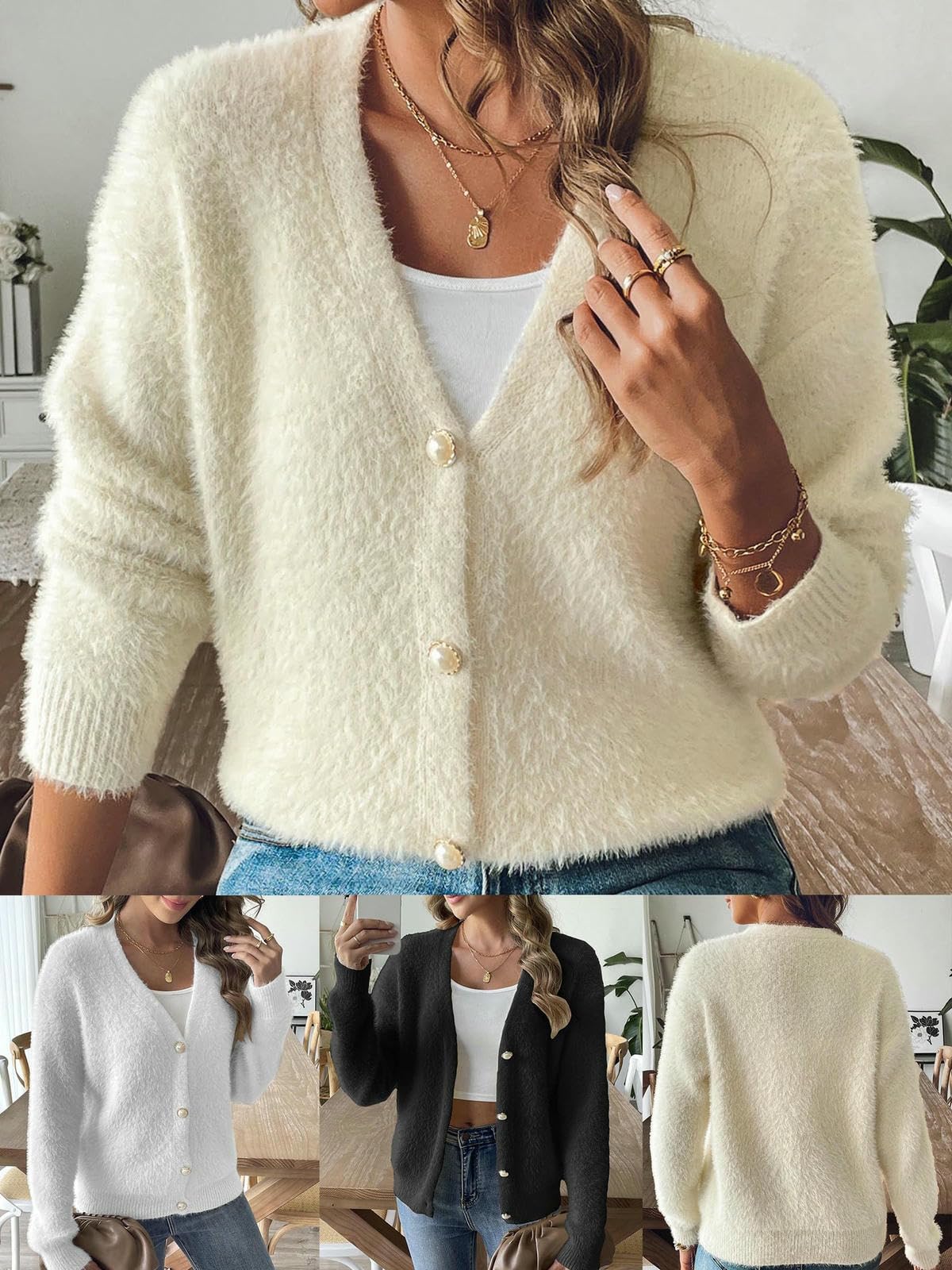 Maglioni da Donna Magi di Cardigan A Quattro Botton d'Autunno Inverno Invernale Femminile