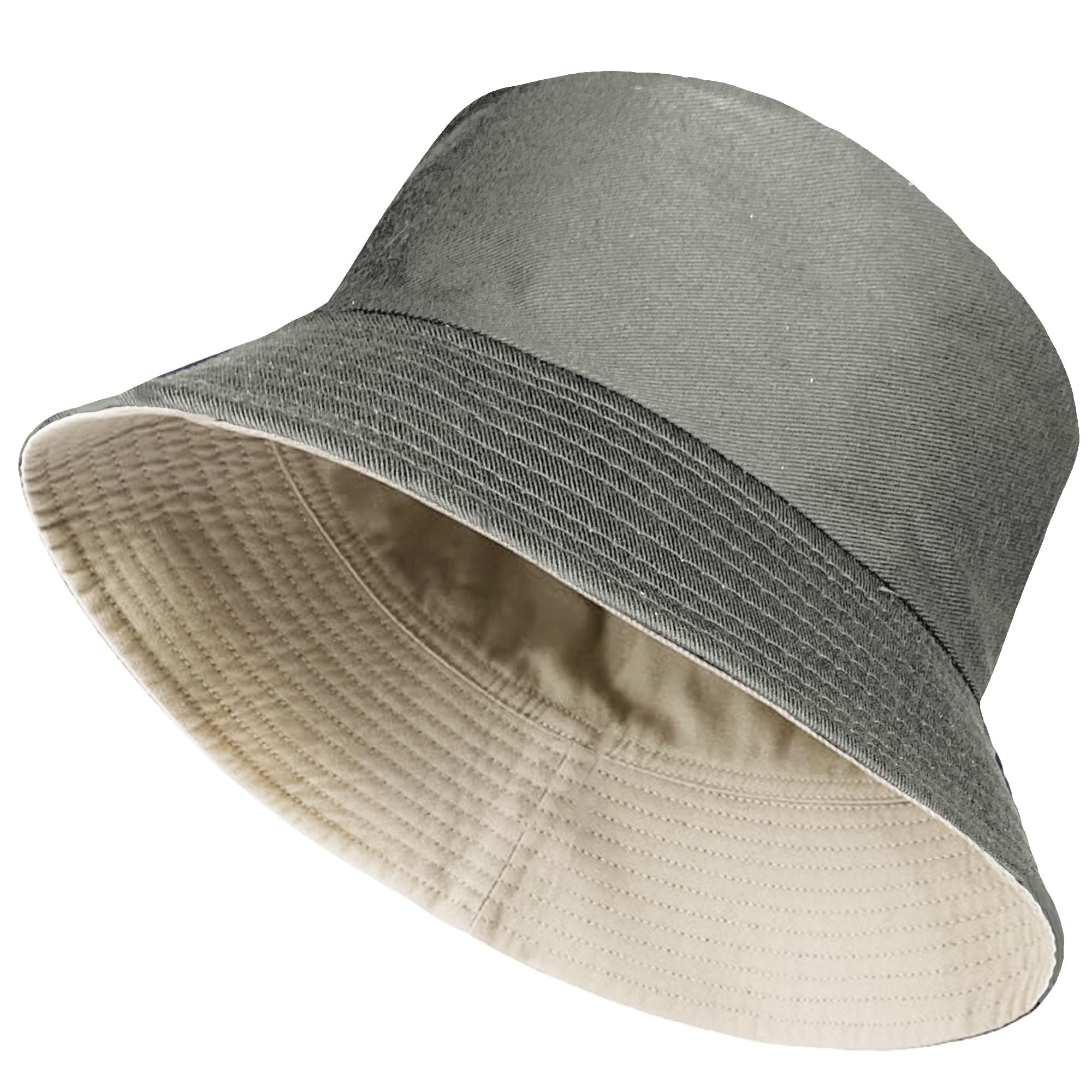 Toskatok Unisex Grey Upf 50+ Mens Womens Reversible Cotton Blend Summer Bucket/Bush Hats-/Stone