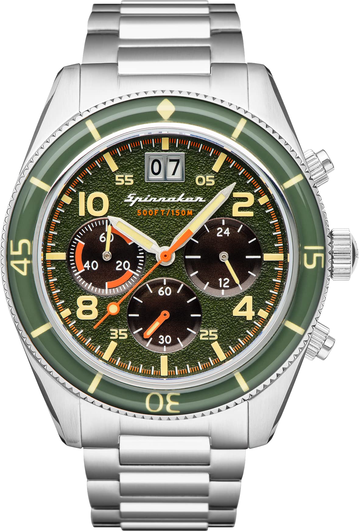 SpinnakerFleuss Chrono Men's Meca-Quartz Chronograph Watch with Green Dial and Solid Stainless Steel Bracelet - SP-5085-22