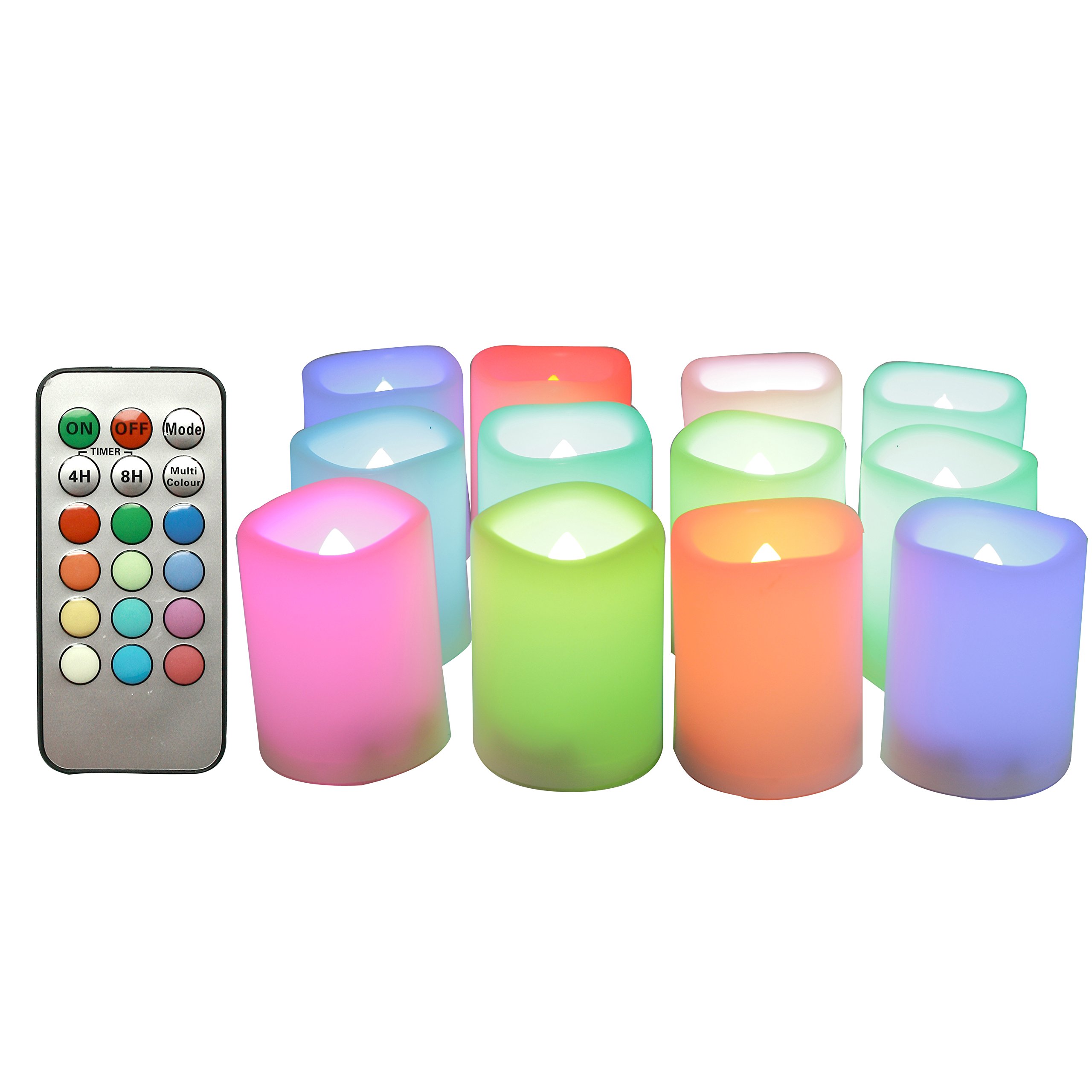CANDLE CHOICE Color Changing Battery Operated Flameless Votive Candles with Remote Timer Realistic Flickering Fake Electric Multicolor LED Lights for Wedding Christmas Decorations Battery Incl. 12 PCS