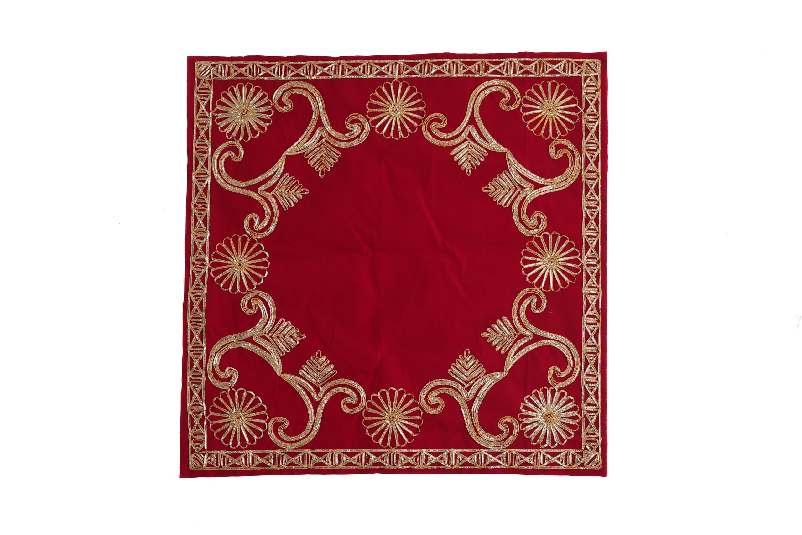 Luxury Red Velvet Decorative Pooja Aasan (18 x18 Inch) with Gold Embroidery for God Idol, Puja aasan mat for Sitting/Mandir Home Temple/Chowki, Red Velvet Cloth for Ganesh Baithak (1, Square)-picture-17