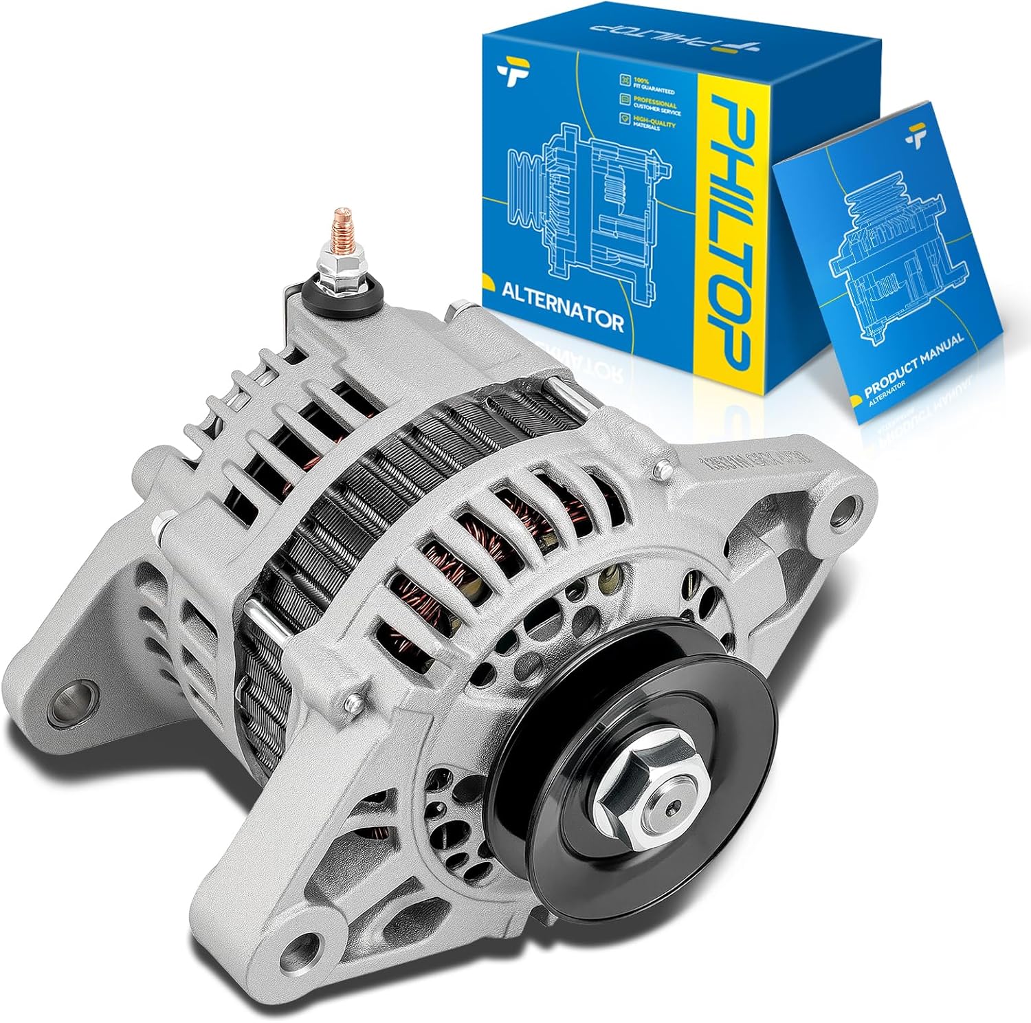 PHILTOP Alternator Compatible with Nissan D21 1994 2.4L High Amp Alternators Replace 13531N 12V 60Amp CW V1 1-Groove Pulley,13531, 2310056G00, 13531N, 10464187, 90251068, 19134201, 3341208