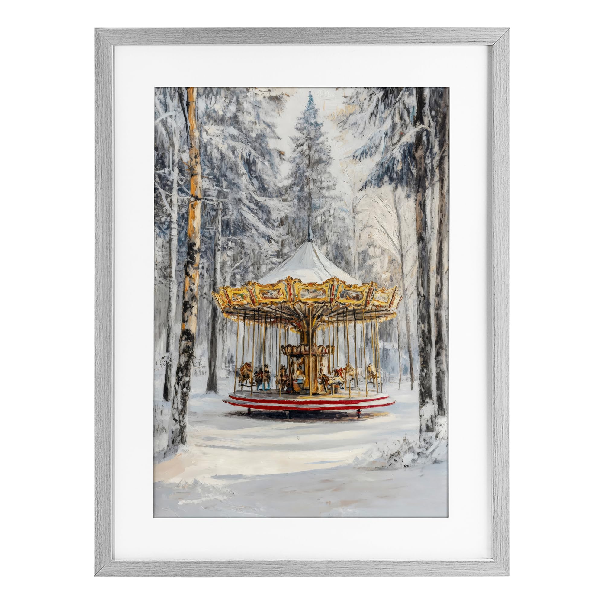 Winter Wonderland Carrousel affiche encadrée pour salon chaleureux sous verre