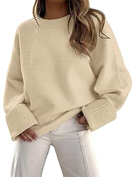 トップス andmary Fluffy loose knit beige Women Fall Oversized Sweaters Y2k Long Sleeve Knit Fuzzy
