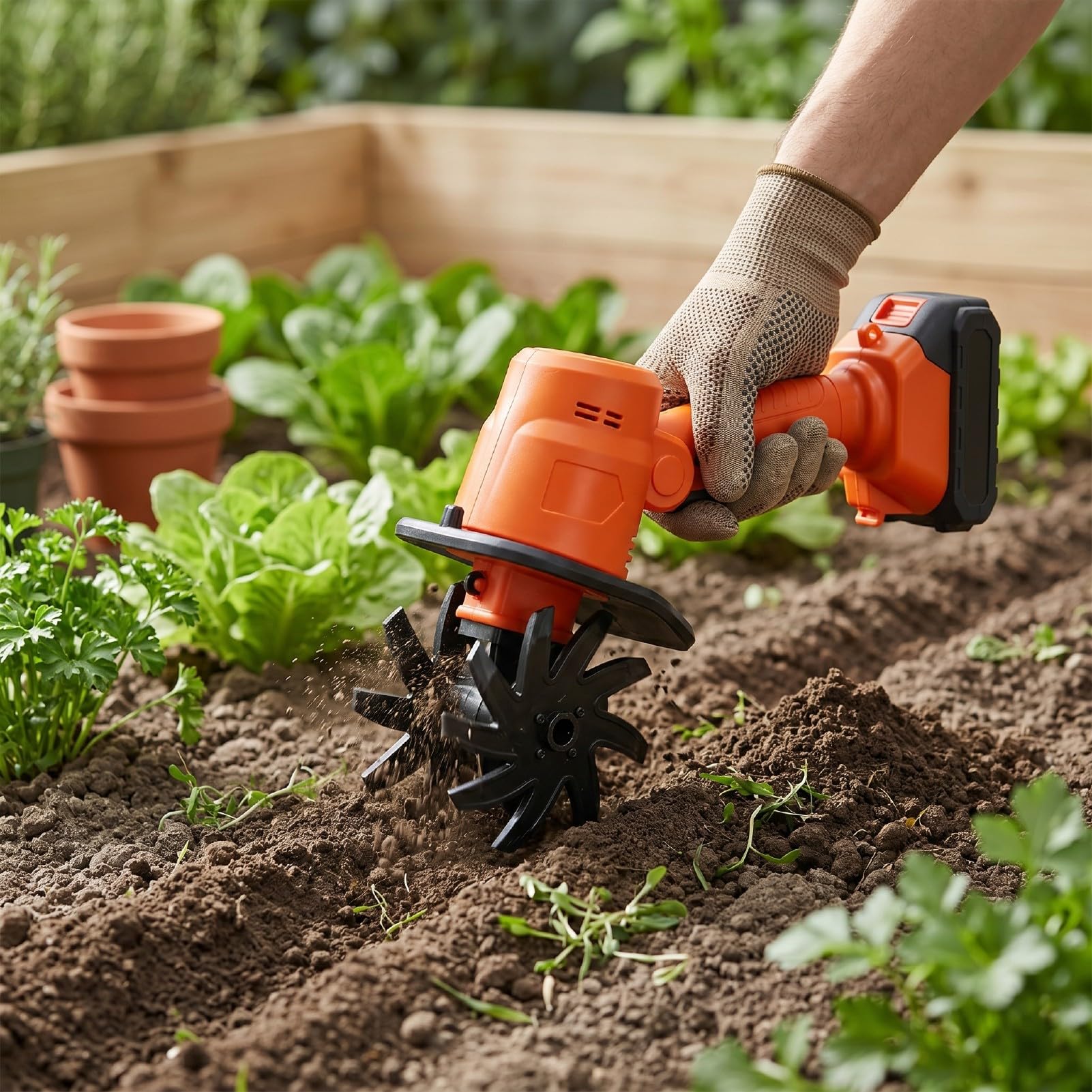 Motozappa Elettrica Compatta Zappa da Giardino Senza Fili Coltivatrice Portatile Mini Motozappa 235 Giri/min Batteria 8000 MAh 60 Minuti di Autonomia per Diserbo Lavorazio (Spina UE 100-240 V)