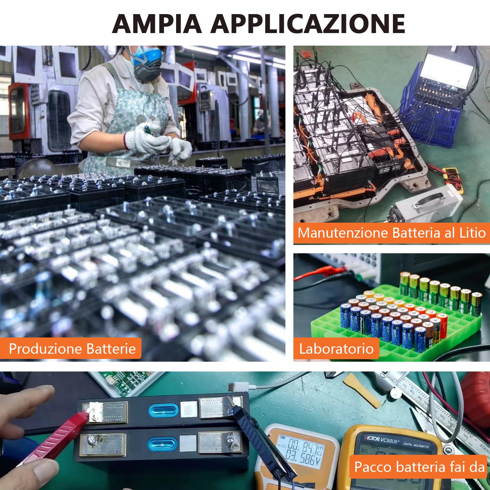 Tester di Resistenza Interna Batteria 1uΩ~200Ω/0~±100VDC, Misuratore Tensione e Resistenza Interna per Acido al Piombo, Ioni Litio, Fosfato Ferro Litio
