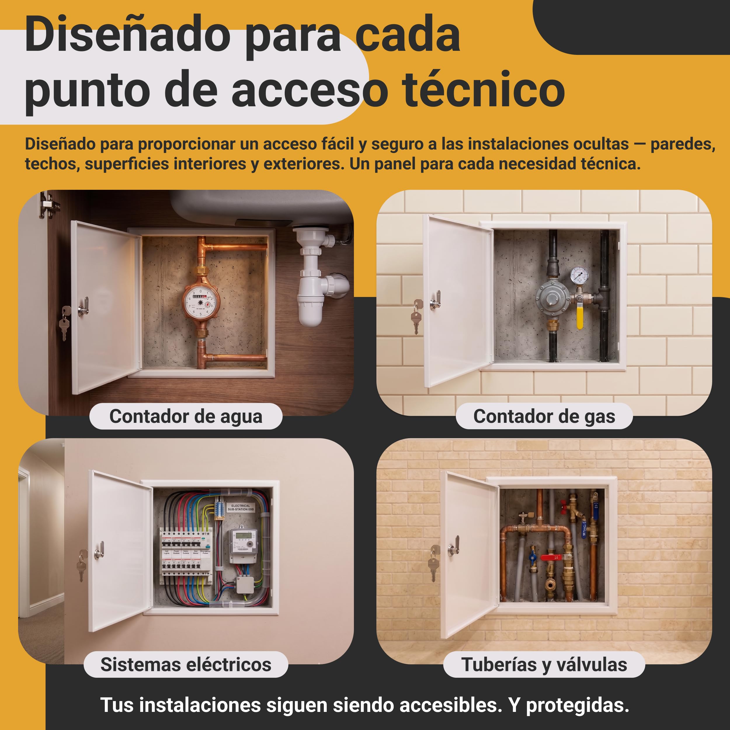 PROXINOVA Tapa Cuadro Electrico 50x50 cm Trampilla Pladur con Llave Puerta Metálica Blanca para Contador Luz Agua Registro Técnico Panel Acceso Pared y Techo