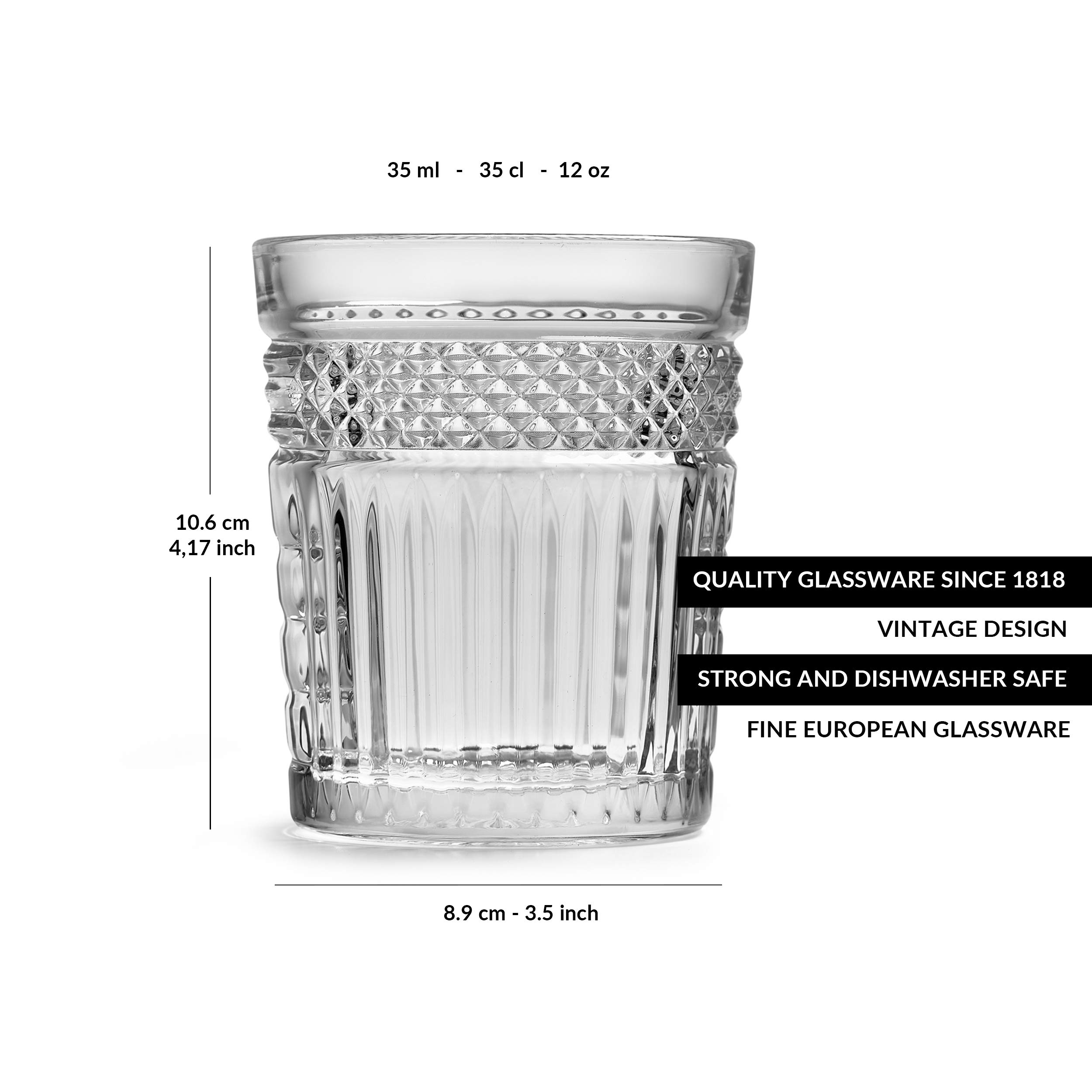 Libbey Vaso Radiant – 355 ml / 35,5 cl - 6 Unidades - Diseño vintage - Apto para lavado en lavavajillas