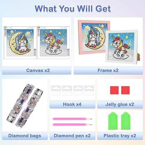 Miniatura 5 de MOGTAA Kits de arte de diamantes para adultos principiantes con marco, paquete de 2, arte de diamantes para niñas de 6 a 8 a 10 a 12 años, pintura