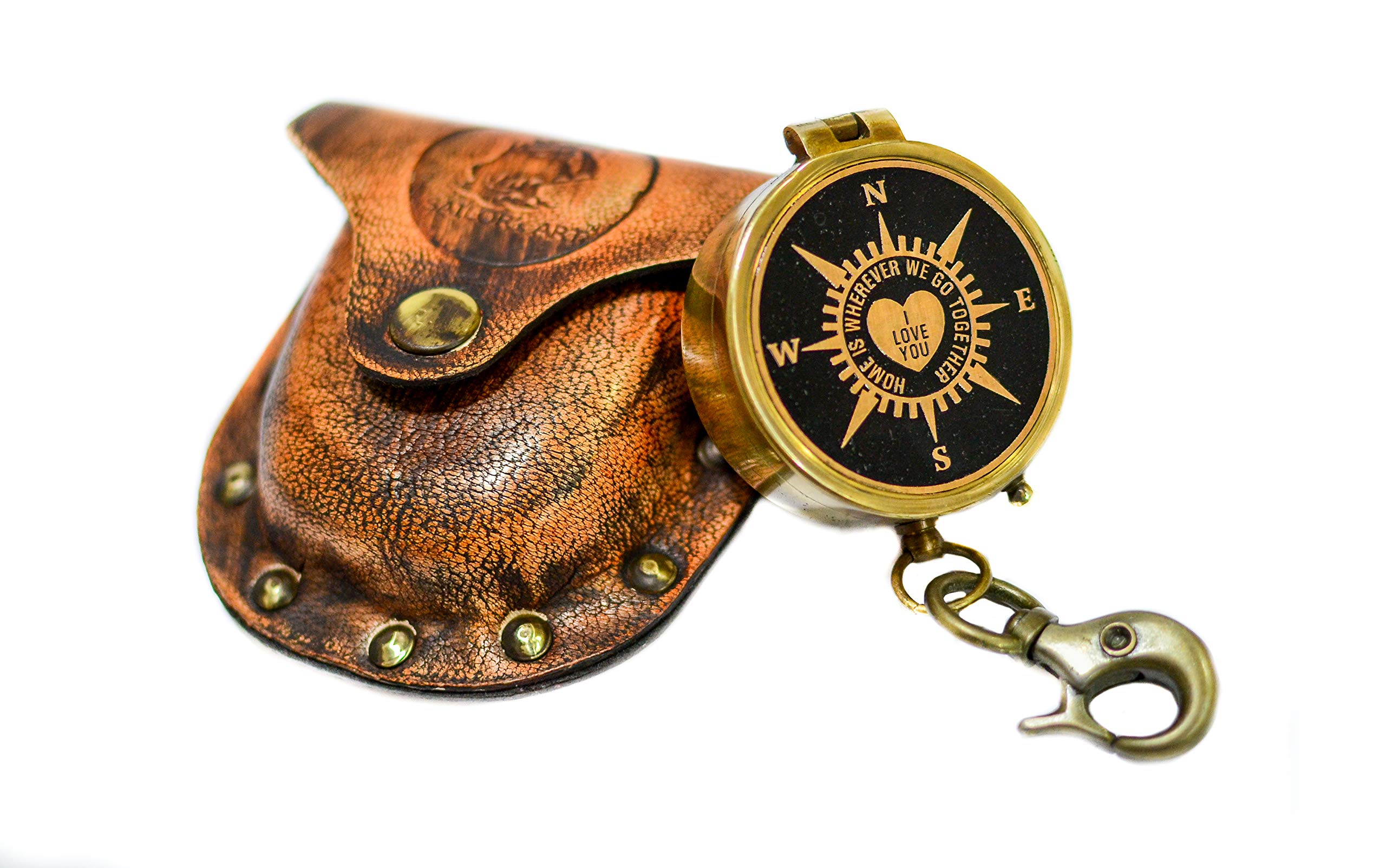 Sailors Art Vintage Style Brass Pocket Compass With Wooden Box