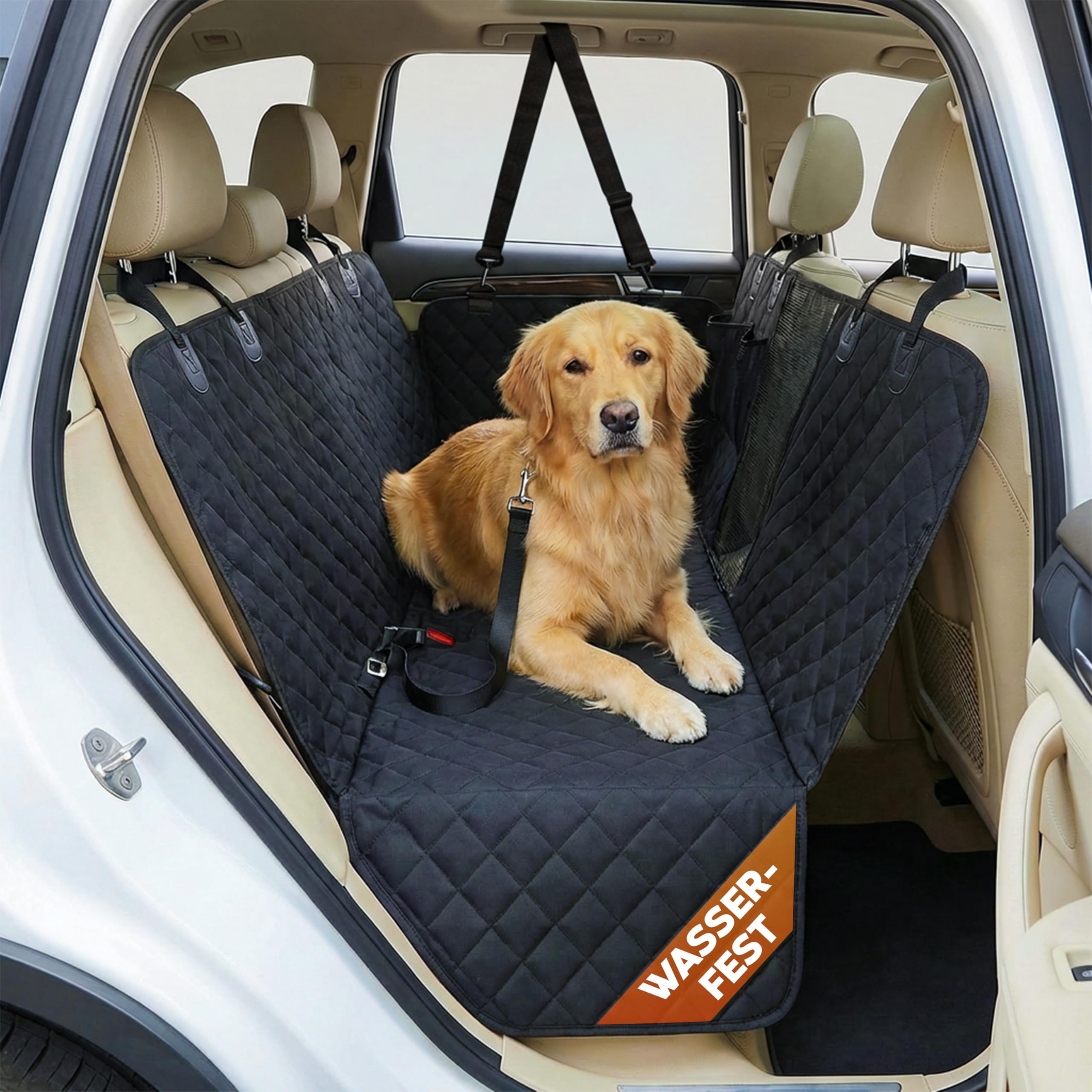 Hainberger Hundedecke Auto Rückbank Wasserabweisende Kratzfeste Autodecke für Hunde wasserdichte rutschfeste Autoschondecke mit Seitenschutz und Sichtfenster, 4-in-1 Rücksitzschoner 137x147 cm