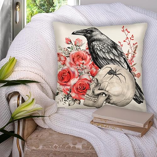 Miniatura 8 de Fundas de almohada de brujas decorativas de Halloween de 18 x 18 pulgadas, almohadas negras con frase de terror de Halloween, almohadas de otoño
