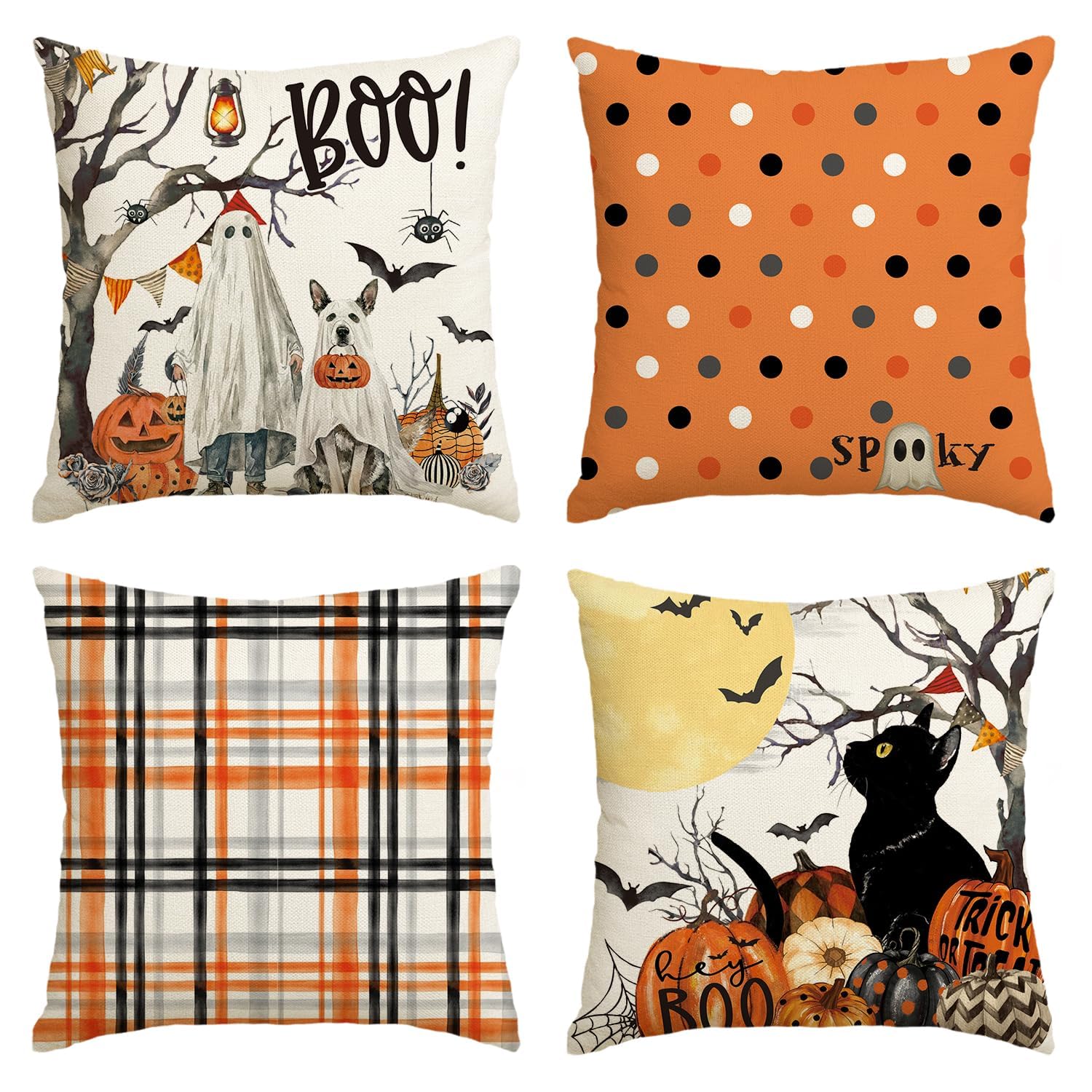 Taies d'oreiller Halloween motif citrouille chat 40x40cm 4pcs