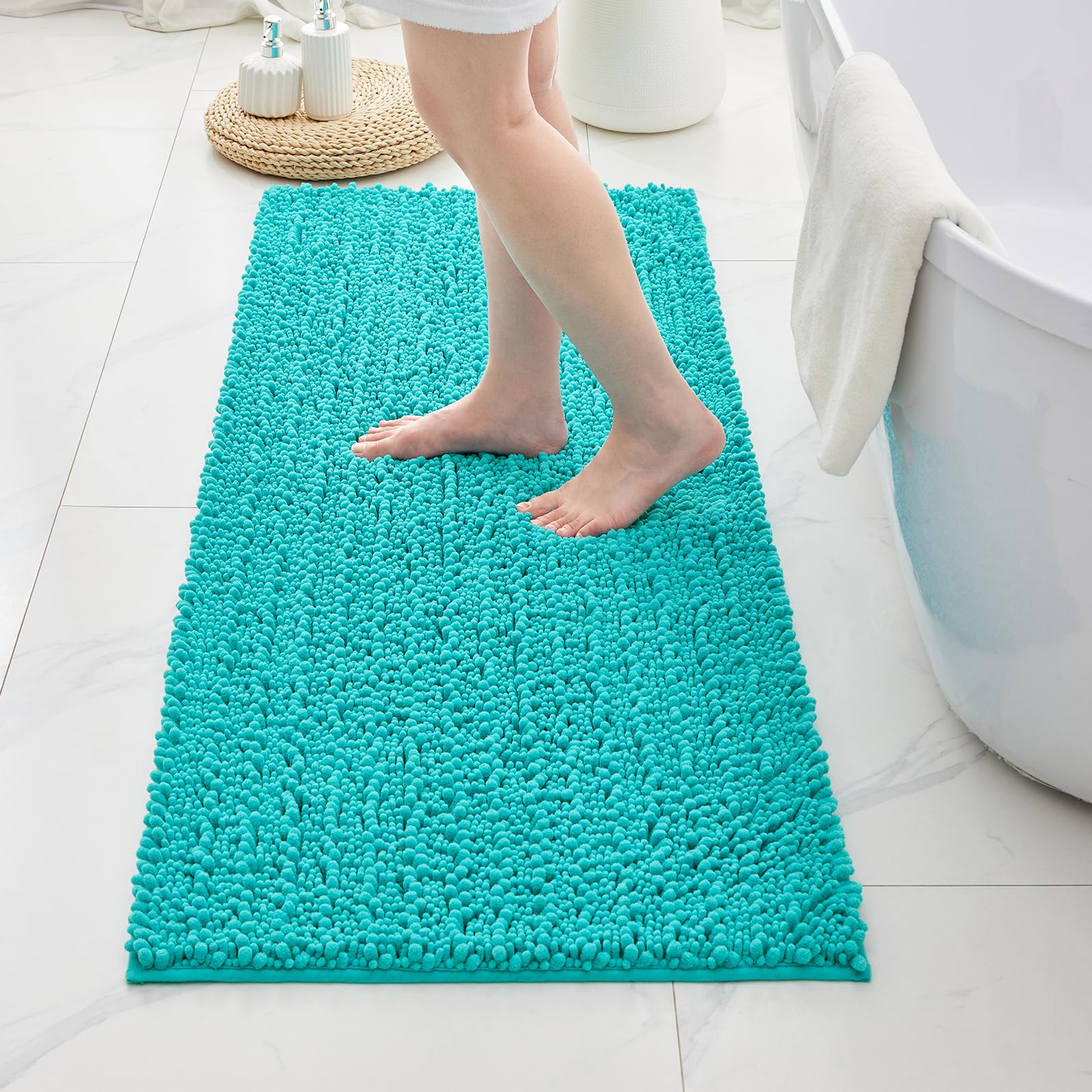 Bathroom Rugs 44x24,Extra Soft Absorbent Chenille Bath Rugs, Sky Blue