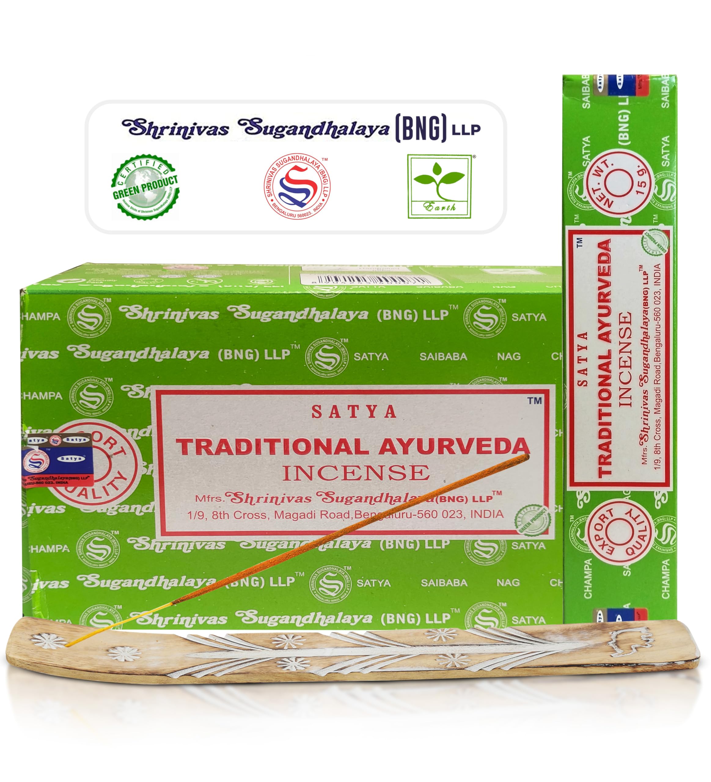 Raajsee Satya Traditional Ayurveda Incense Sticks, Nagchampa 15gmx12 Pack (12 Sets of 15g, 160 Pieces Total) with Raajsee Incense Holder