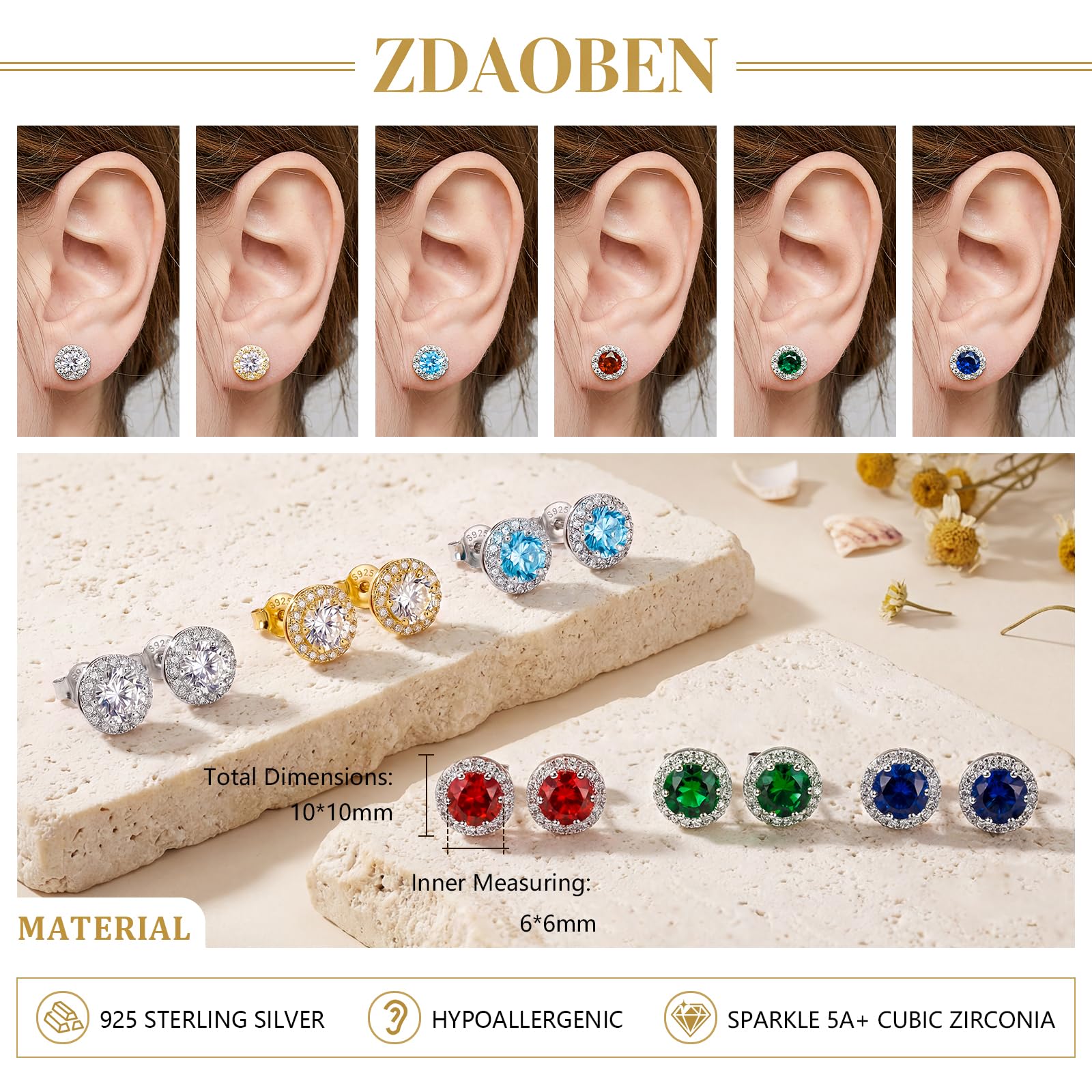 Ohrstecker 925 Sterling Silber Halo Ohrringe mit Zirkonia Rund & Oval Hypoallergener Schmuck für Damen