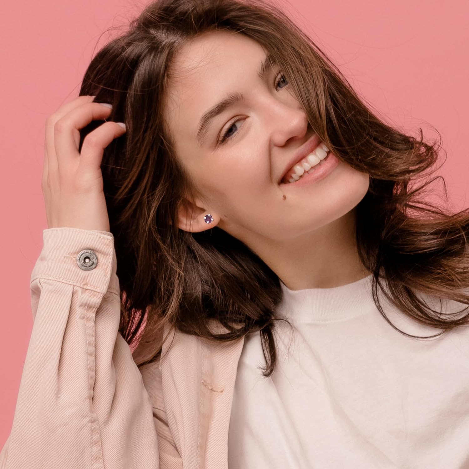 Rough Natural Gemstones Stud Earrings for Women in Sterling Silver, Birthstone Jewelry Gifts for Her Birthday, Anniversary, Graduation (Prong-Set, 6x5.5mm) - Image 4