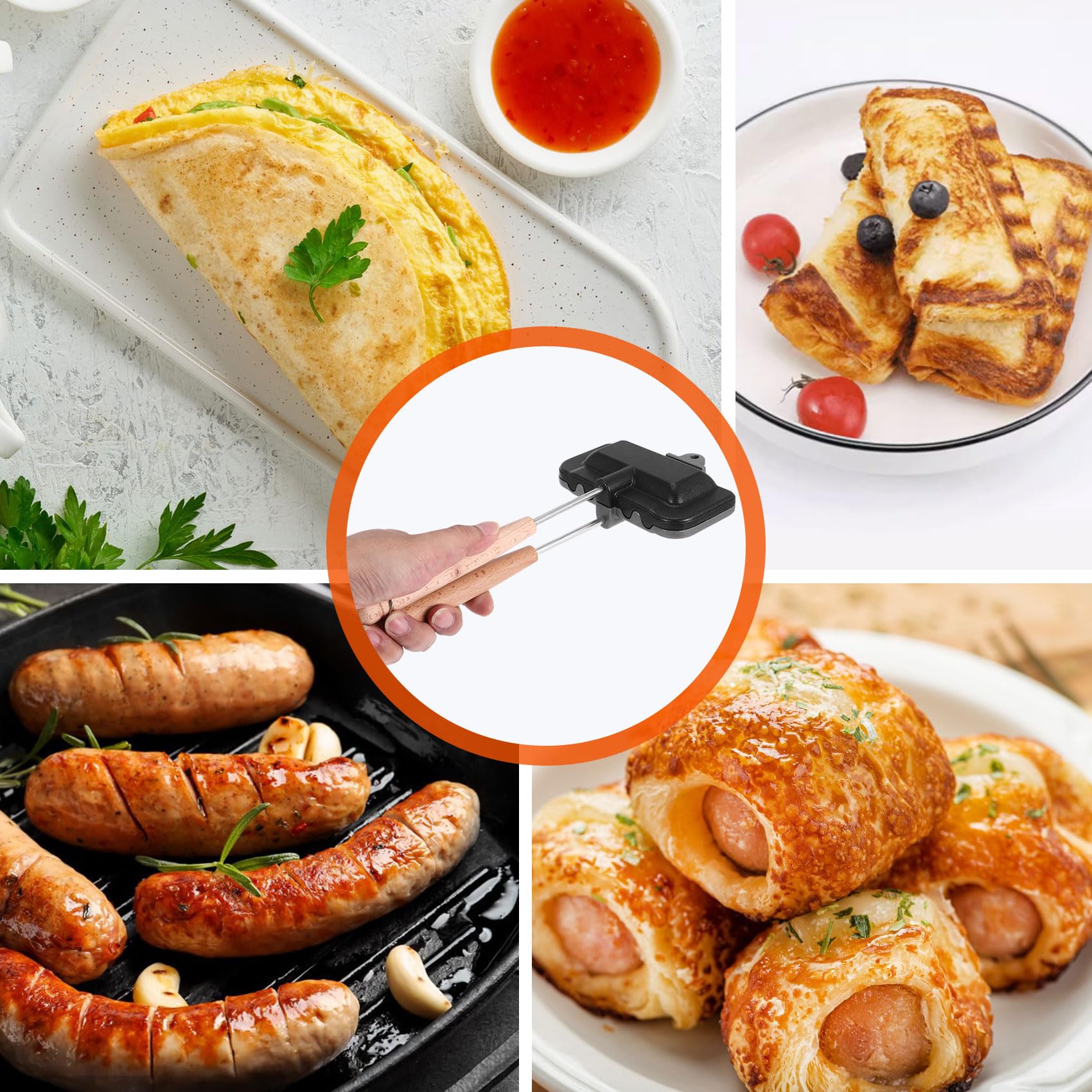 Hot-Dog-Toaster, Doppelseitige Sandwich-Backform, Camping-Bratpfanne, Käsebereiter, Sandwichmaker, Flip-Pfanne
