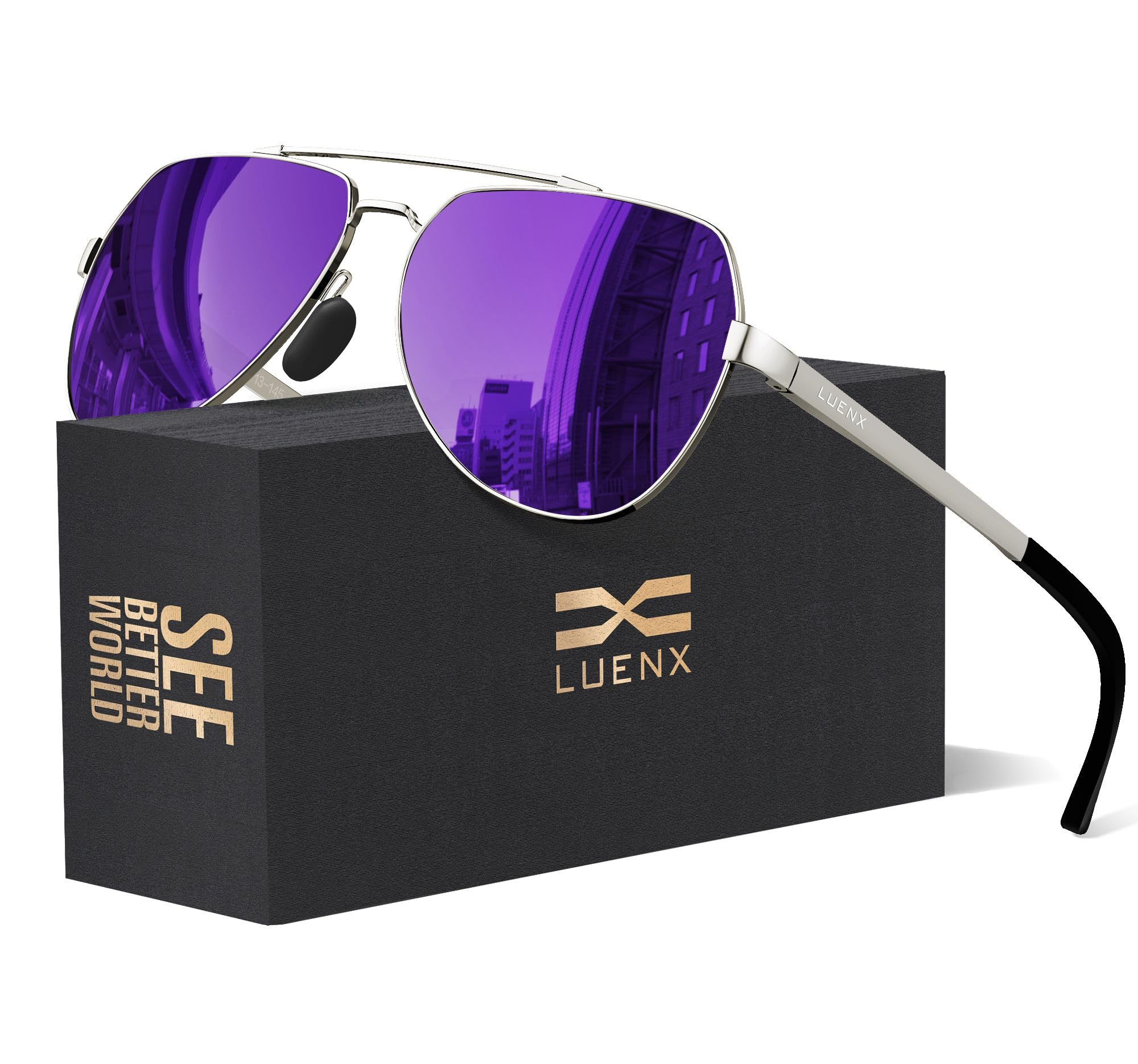 LUENX Aviator Sunglasses for Women Men Polarized Lens with Accessories - UV 400 Protection 60MM