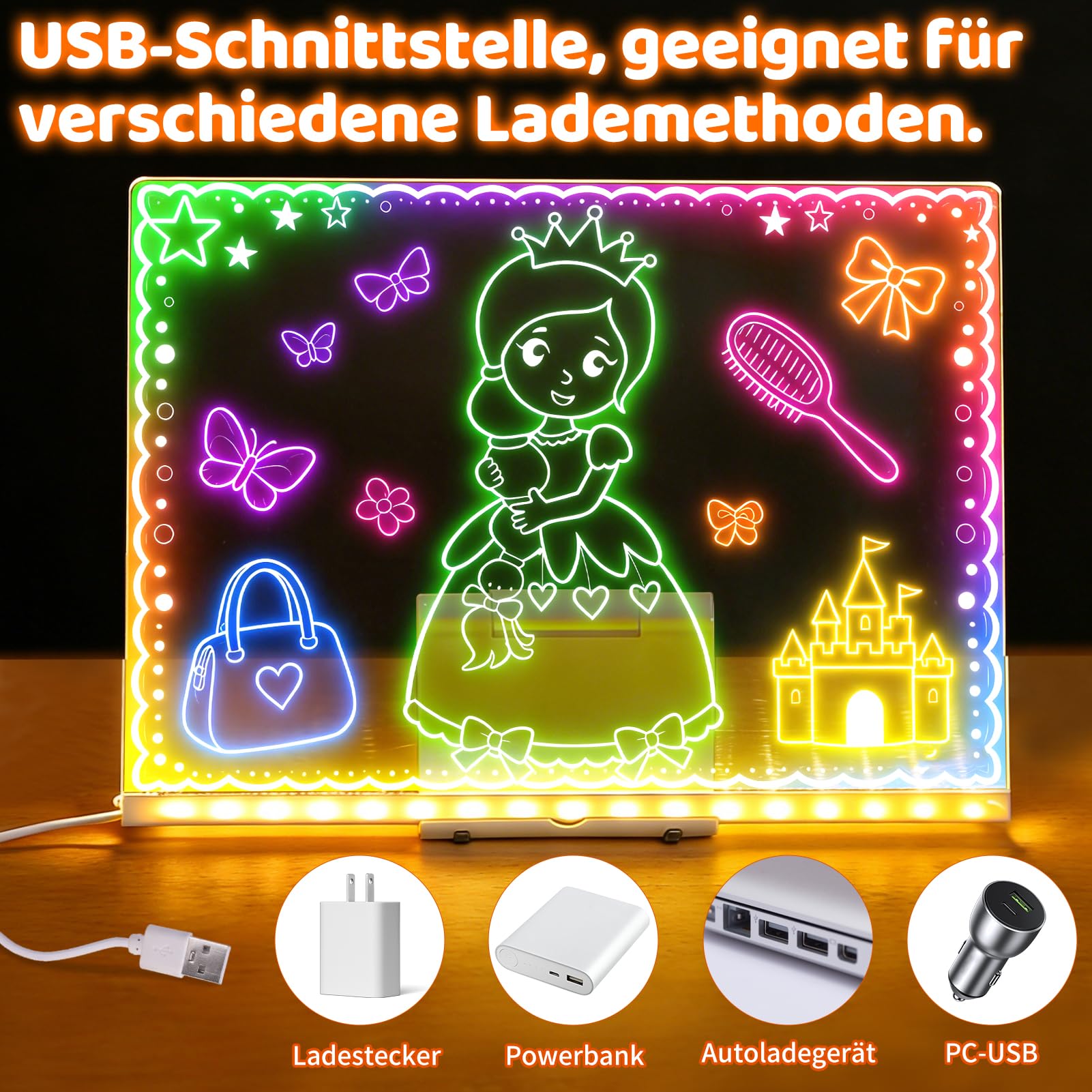 LED Zeichenbrett,30x20cm Led Maltafel Kinder mit 15 doppelseitiges Pauspapier (30 Skizzen), 7 Farbmarker, Notiztafel mit Farben, Notiztafel Kreatives Geschenk Spielzeug für Kinder