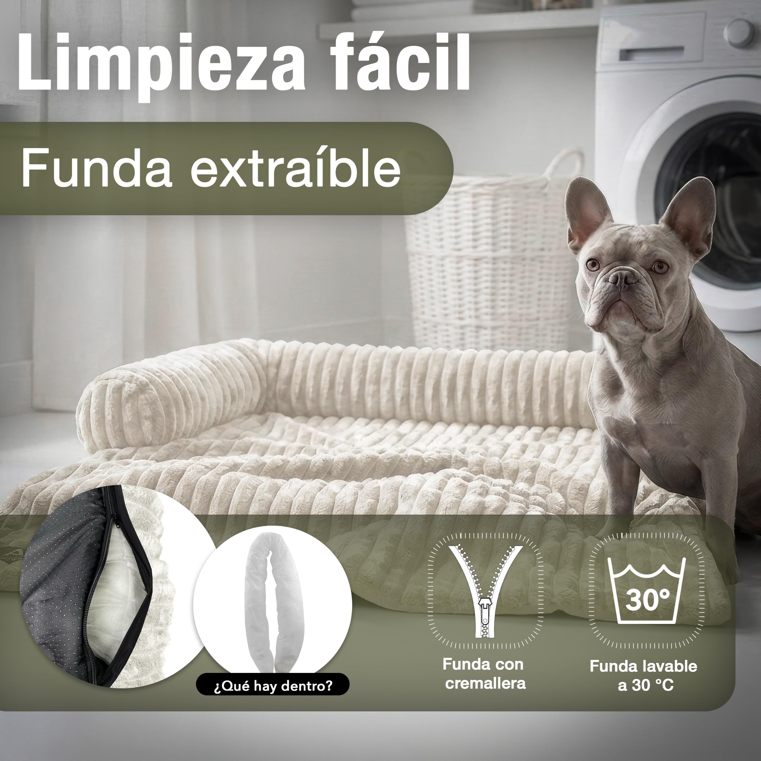Funda Sofá & Cama Perro para Perros Pequeños y Medianos, Felpa con Aspecto de Pana, Manta Impermeable Lavable Extraíble para Mascotas, Antideslizante, Protector de Muebles, Color:Marfil