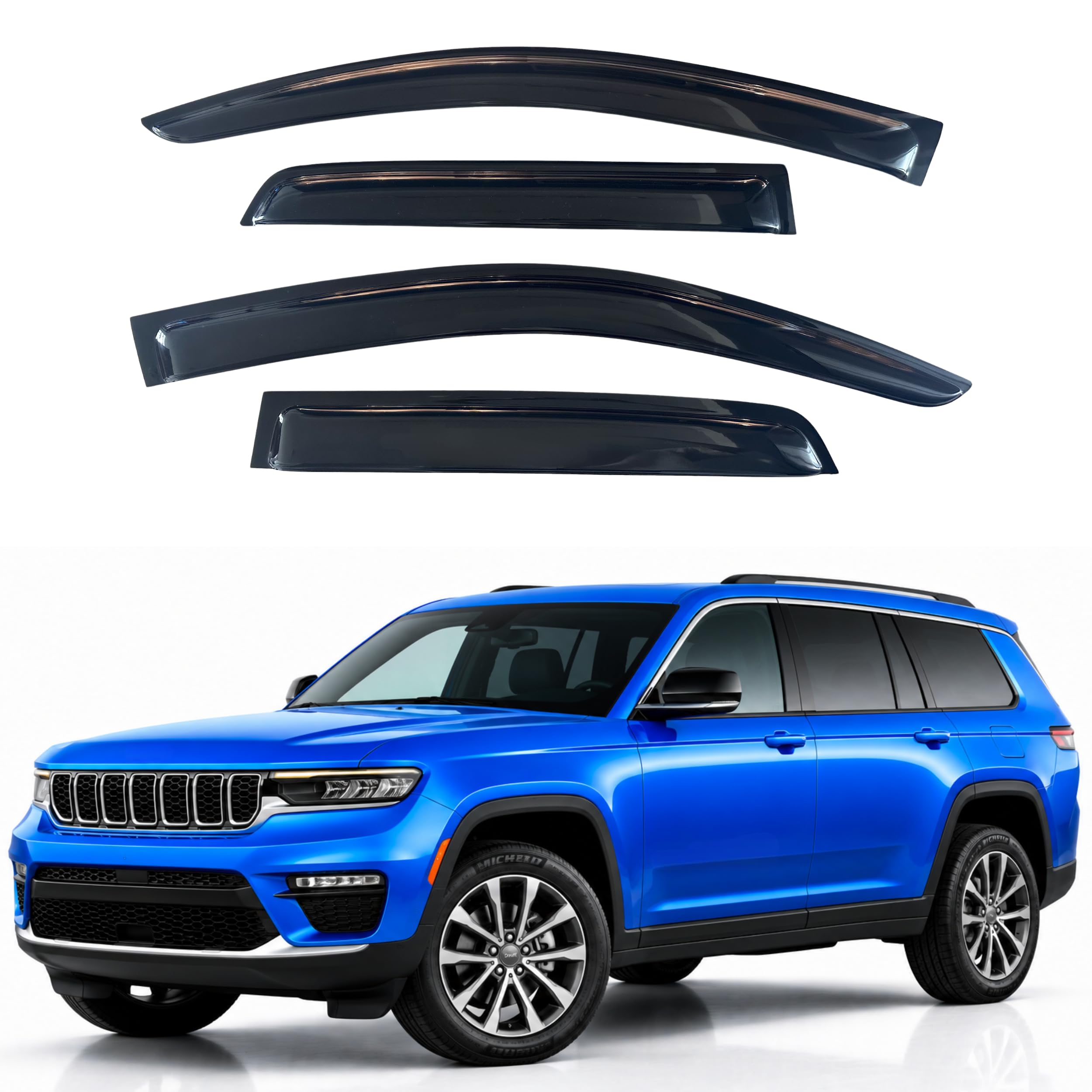 IG Window Visors Fit for 2021-2026 Jeep Grand Cherokee L, Out-Channel Rain Guards Vent Wind Deflectors 4PC, Car Accessories for 21-26 Grand Cherokee L (Cherokee L Only)