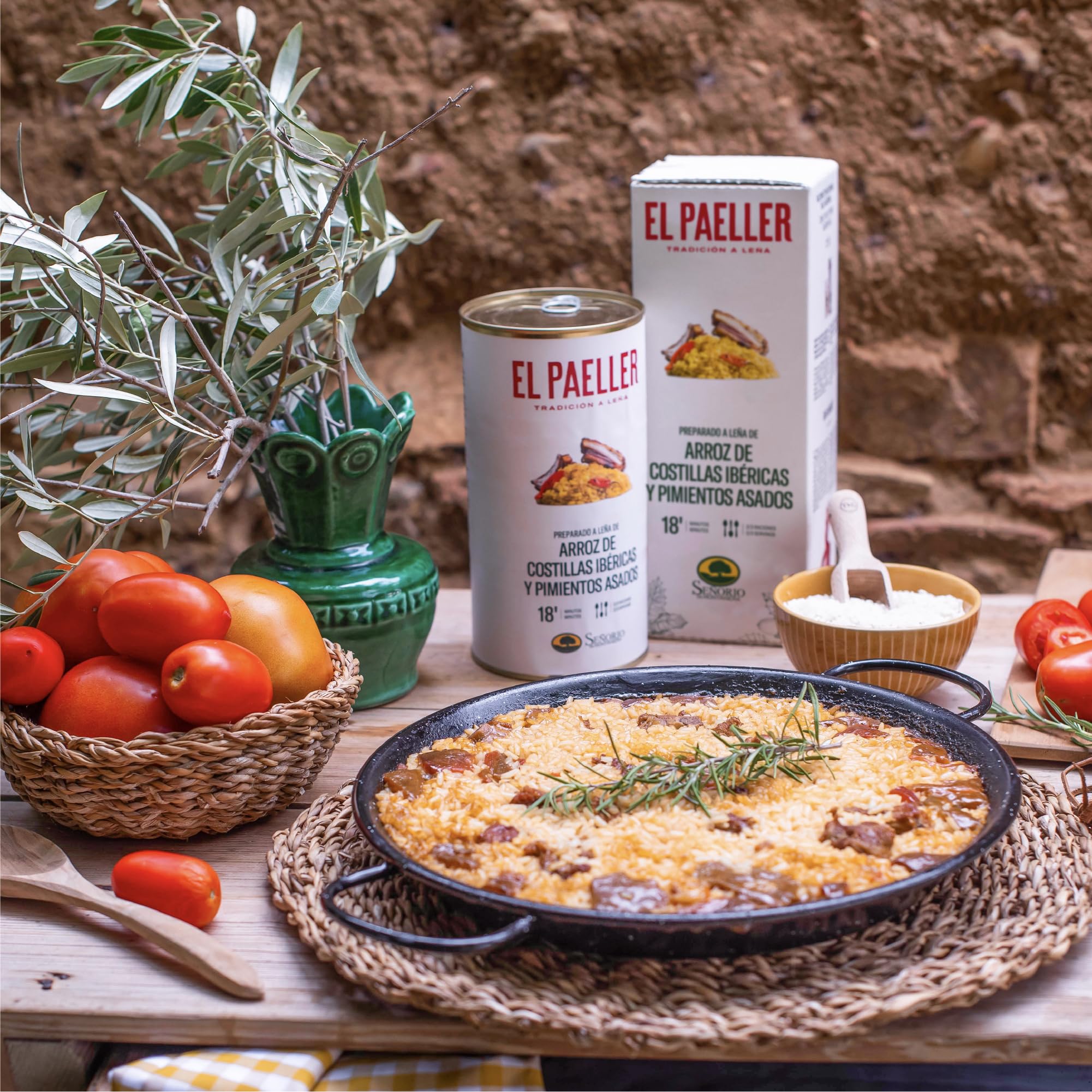 EL PAELLER - Preparado Arroz de Costillas Ibericas y Pimientos Asados - Cocinado Artesanalmente a Leña - Ingredientes 100% Naturales - Para 2/3 Personas - Fácil de Preparar en Tan Solo 18 Minutos