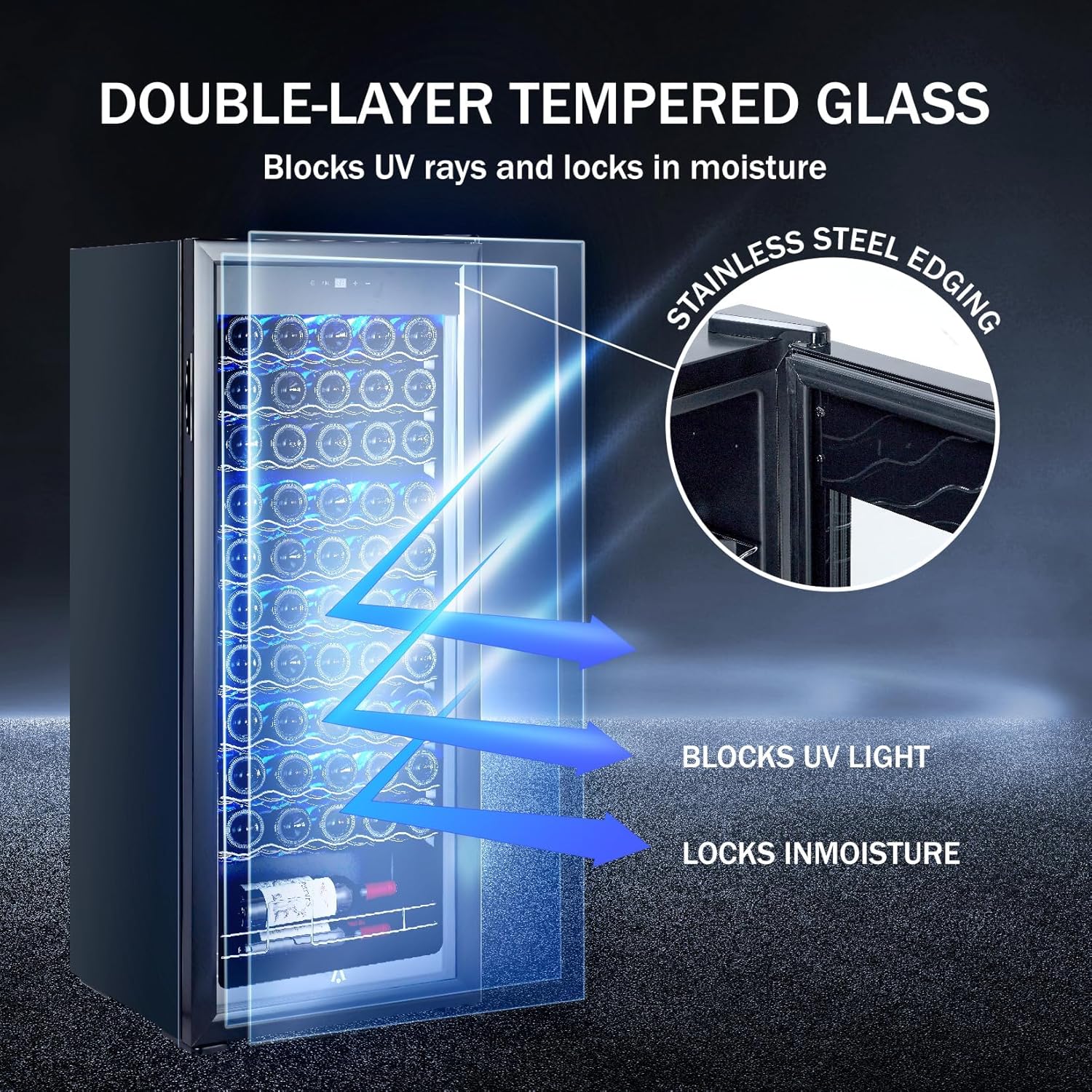 55 Bottle Wine Cooler Refrigerator, Built-in or Freestanding Wine Cellar with Digital Temperature Control, UV Glass Door, Safety Lock, Slide-Out Racks, Quiet Wine Fridge for Red White Champagne Beer
