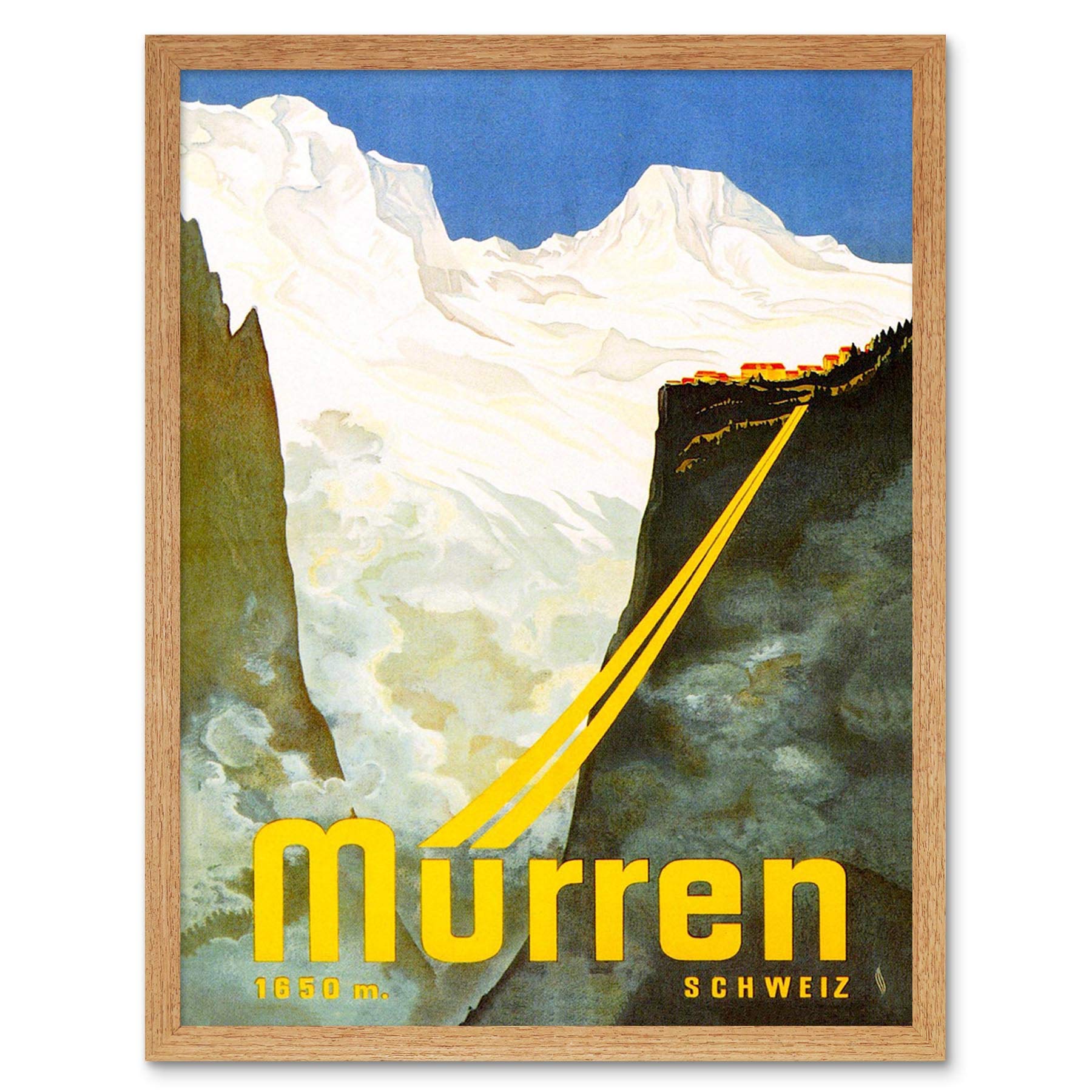 Wee Blue Coo Travel Murren Switzerland Snow Mountain Alpine Resort Ski Art Print Framed Poster Wall Decor 12X16 Inch