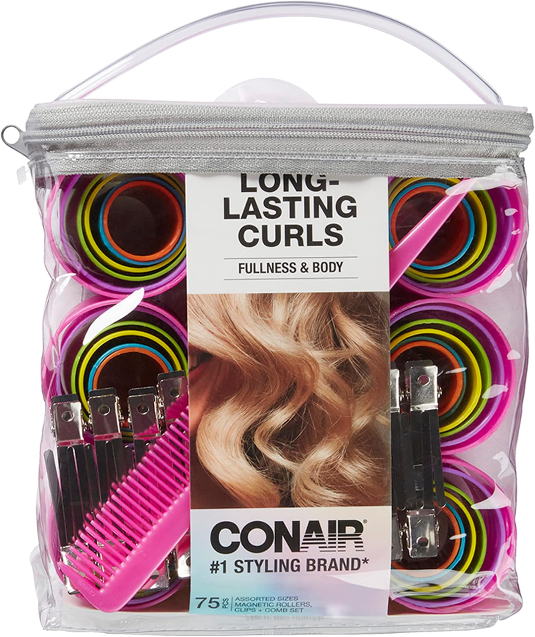 Magnetic Hair Rollers, Curlers in Assorted Sizes and Colors, Rollers Curler Set with Comb Clips Included, 75-Piece