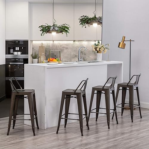Miniatura 9 de Changjie Furniture Juego de 4 taburetes de bar industriales, taburetes de bar con respaldo, taburetes de bar de altura de mostrador para interiores