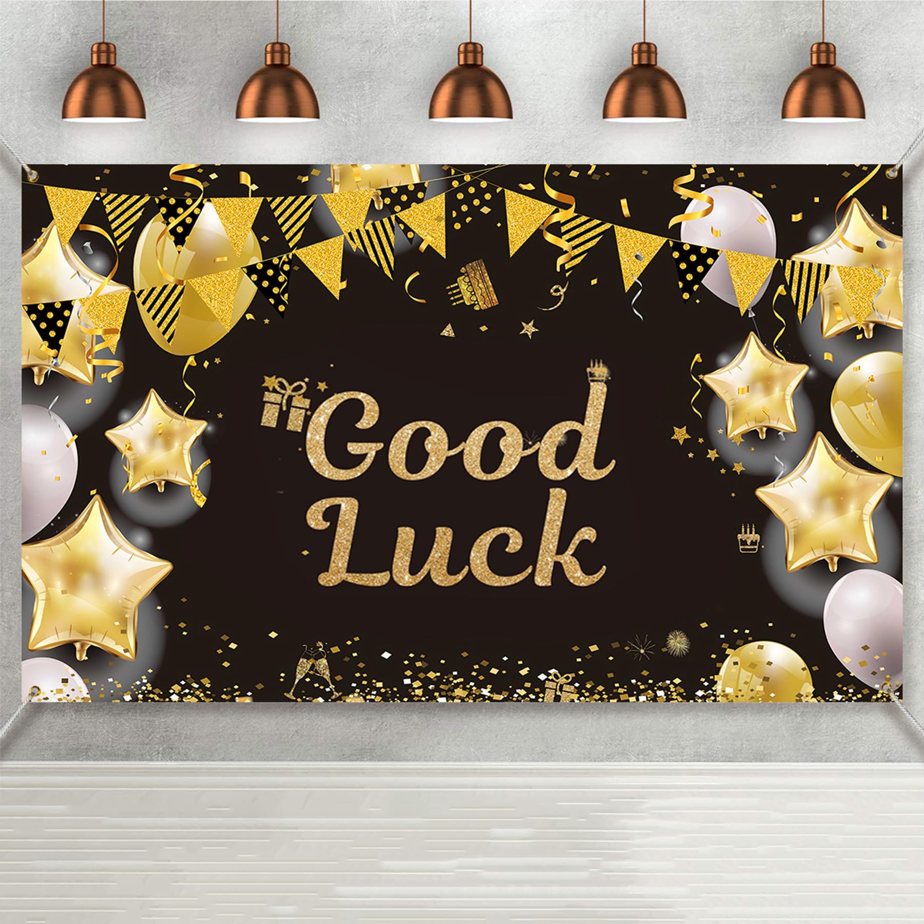 Good Luck Banner - Sorry Your Leaving Banner, Good Luck Banners For Colleagues Good Luck In Your New Job, Leaving Banner We Will Miss You Decorations Black Gold Good Luck Decorations, 180110cm - Image 2