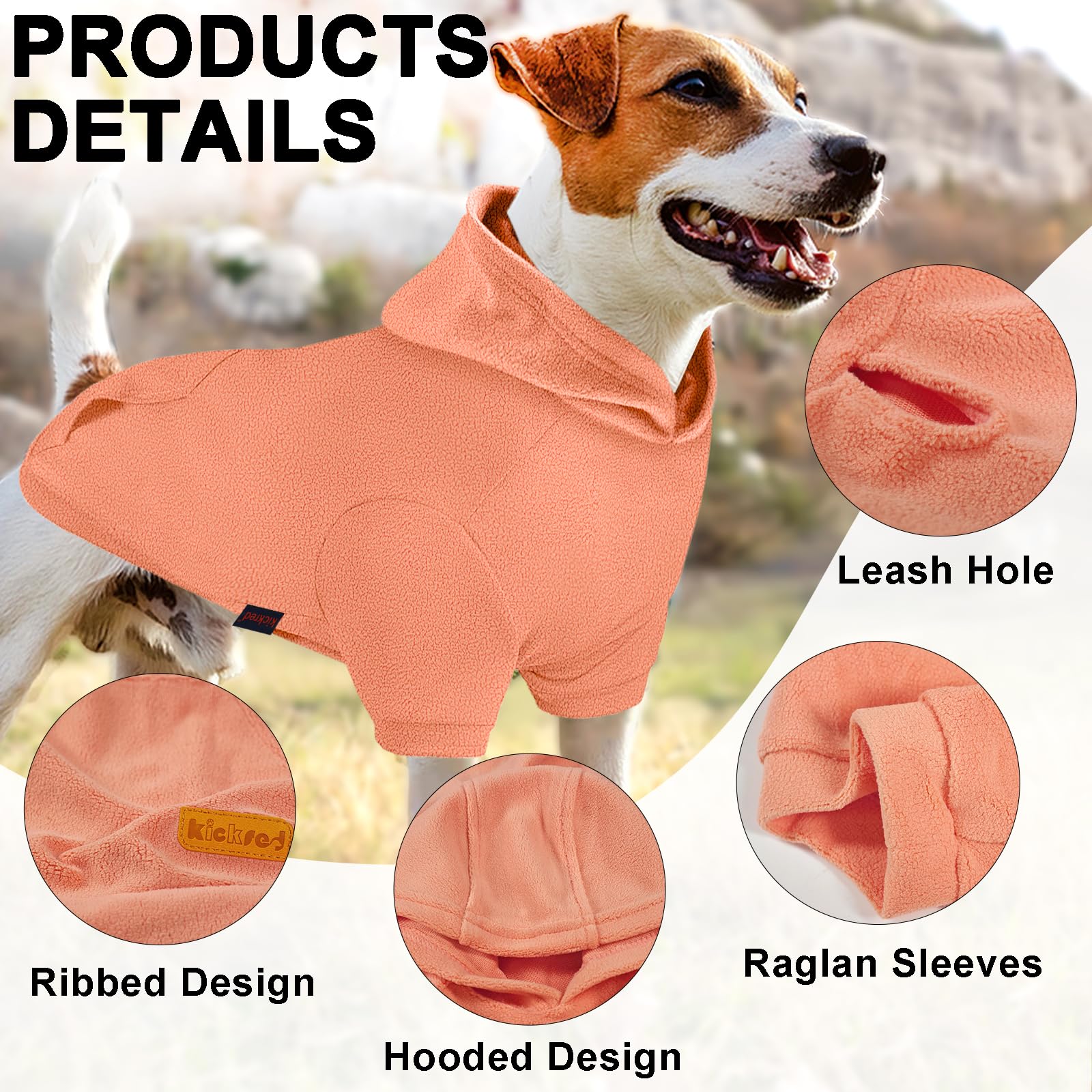 Kickred Basic Dog Hoodie Sweatshirts, Pet Clothes Hoodies, Granular Velvet, Sweater with Hat and Leash Hole, Soft Velvet Outfit Coat for Small Medium Large Dogs, Pink (Medium)