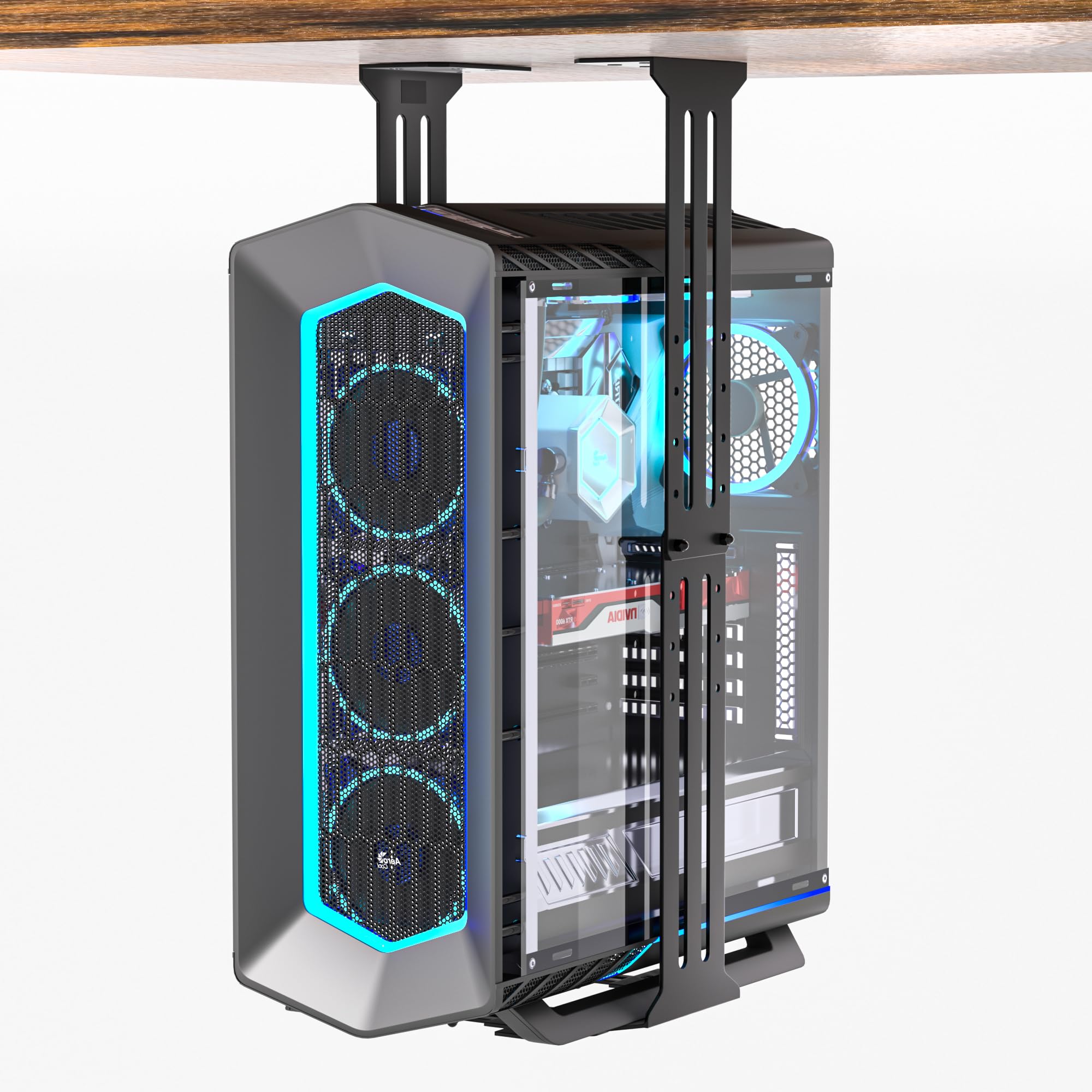 Supporto da scrivania per PC, 34 kg, larghezza 18-31 cm, regolabile, con tappetini protettivi, per case a torre in ufficio, giochi, laboratorio e casa, nero
