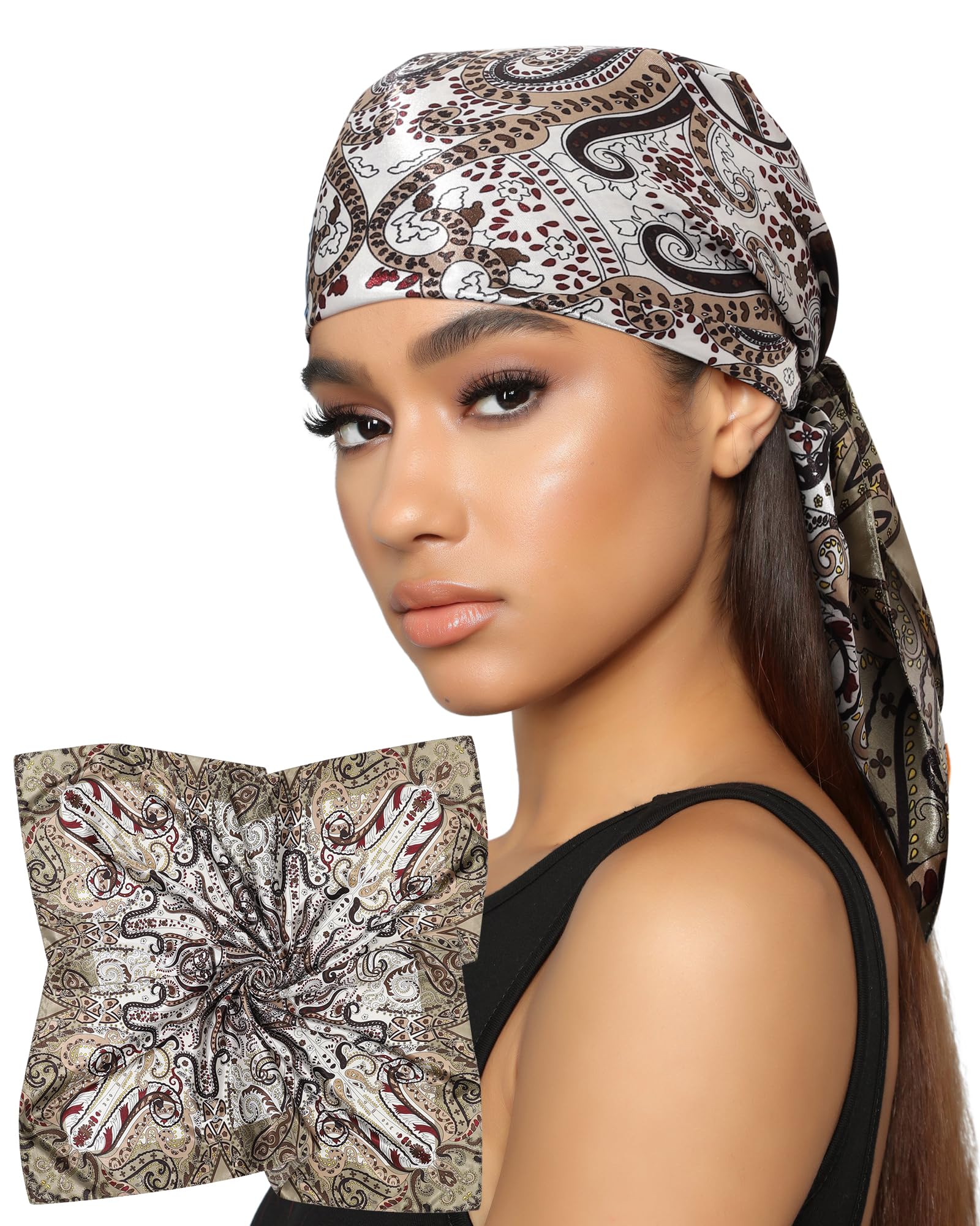AWAYTR 35” Satin Head Scarf for Women Like Silk Scarf for Hair Scarf Satin Hair Bandana Women Headscarf Hair Wrap Scarf Neck