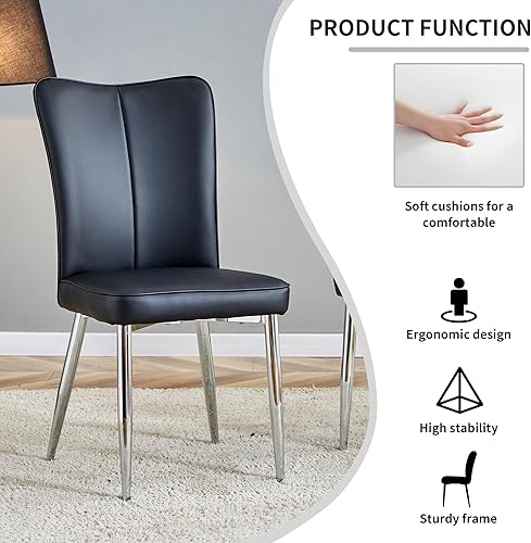 Miniatura 5 de HAIZAO Juego de 2 sillas de comedor de cuero negro, con respaldo de mariposa, modernas sillas de comedor de piel sintética de mediados de siglo,