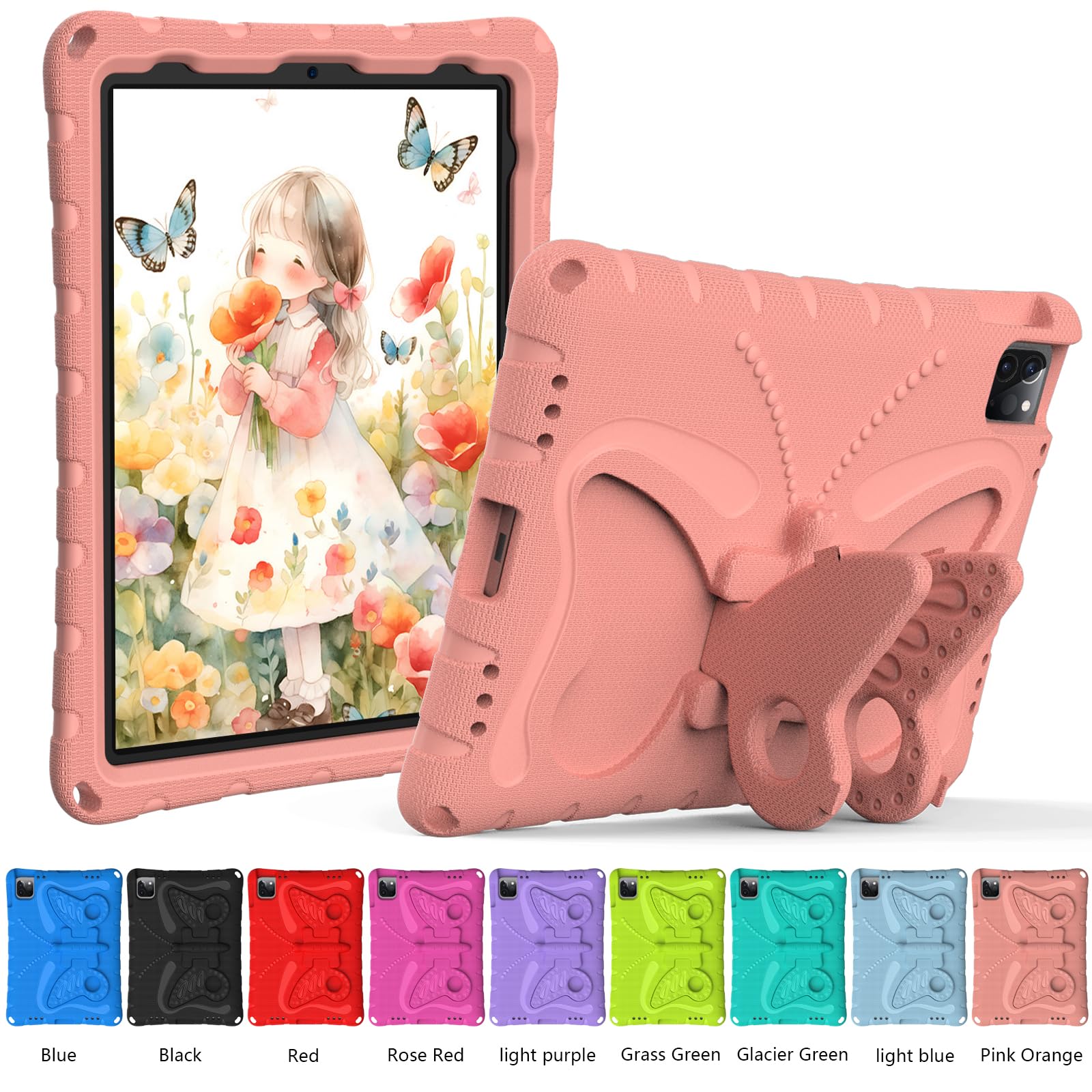 Custodia per bambini compatibile con iPad Air 11" (M3 2025 7th/M2 2024 6th), custodia leggera antiurto in schiuma EVA con tracolla e copertura di supporto per ragazzi e ragazze (rosa)