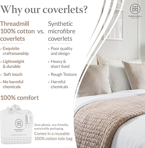 Miniatura 4 de Threadmill Home Linen King Sham - Juego de 2 fundas de almohada de algodón suave, acolchado jacquard Zenith de color beige, transpirable, algodón