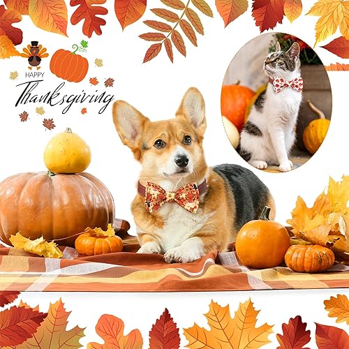 Miniatura 7 de Paterr 50 piezas de collar de Acción de Gracias para perro, accesorios de collar de perro de otoño para perros, lazos con bandas elásticas, dijes