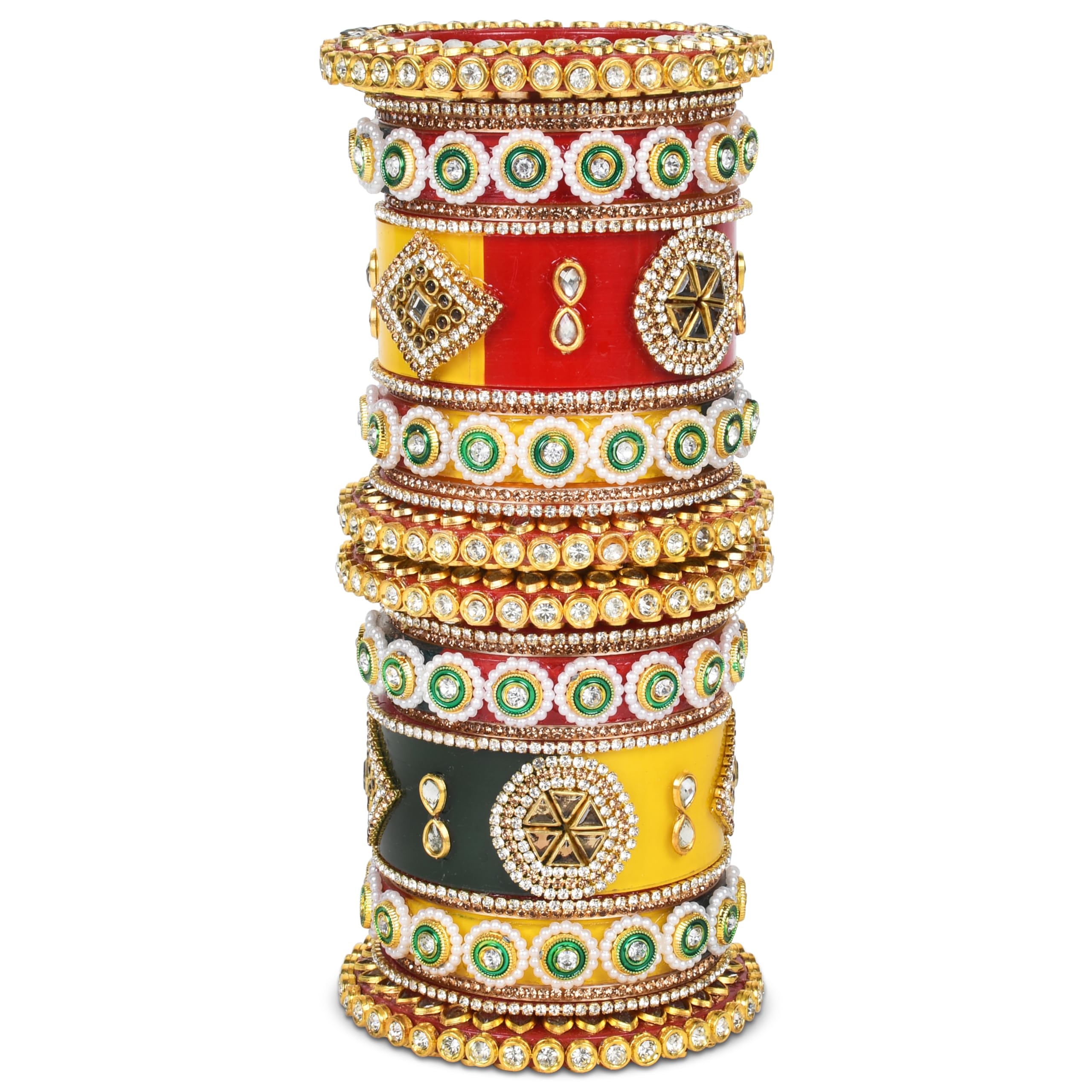 HINS Plastic Tri-Colour Bridal Chuda With Latkan Bangles for Brides, Women, and Girls - Red, Green, Yellow Kundan Handwork (Style2, Without Latkan Bangles, 2.6) (B0CK2TPF45) Amazon Price History, Amazon Price Tracker